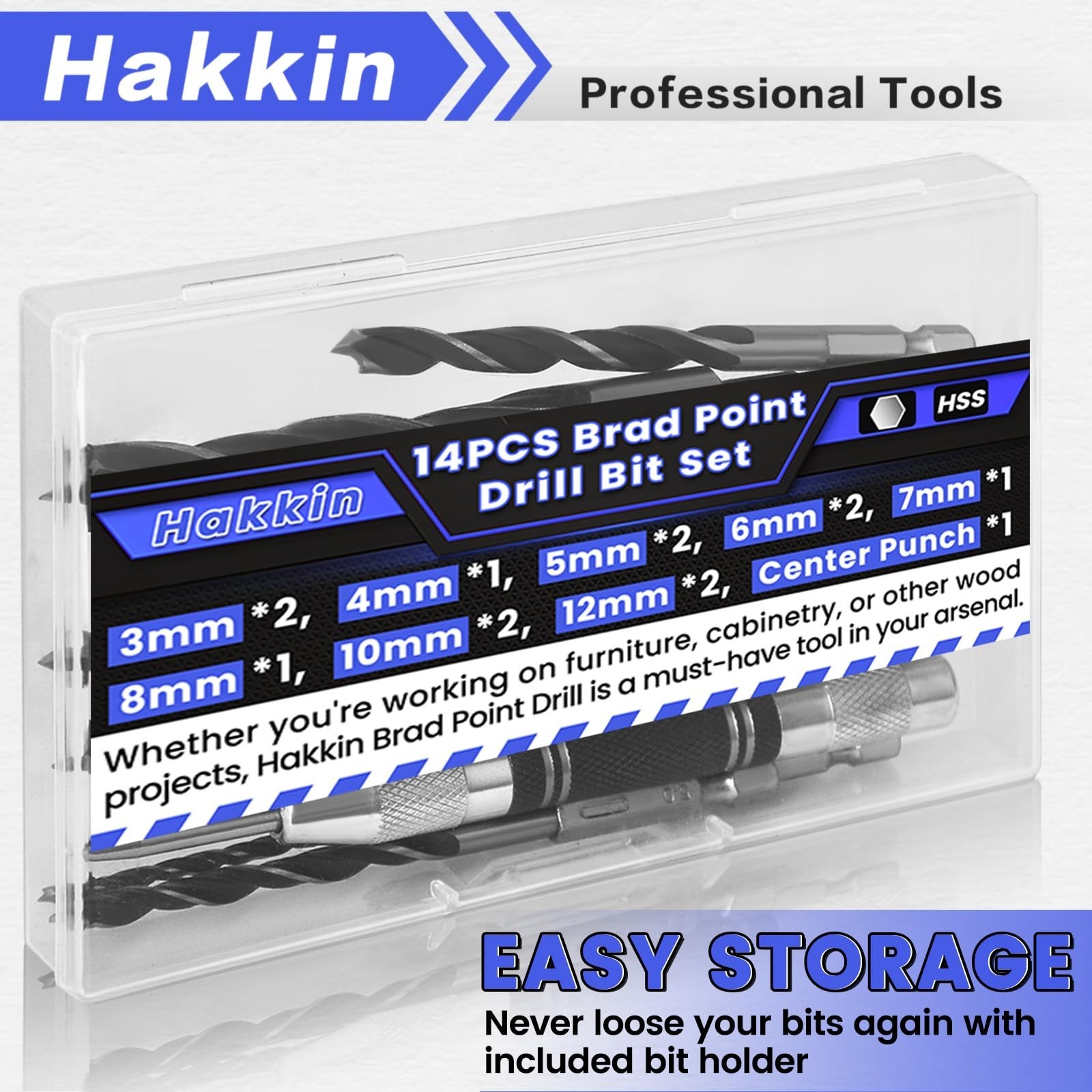 13PCS Hex Shank Brad Point Wood Drill Bit Set with Center Punch, 3/4/5/6/7/8/…