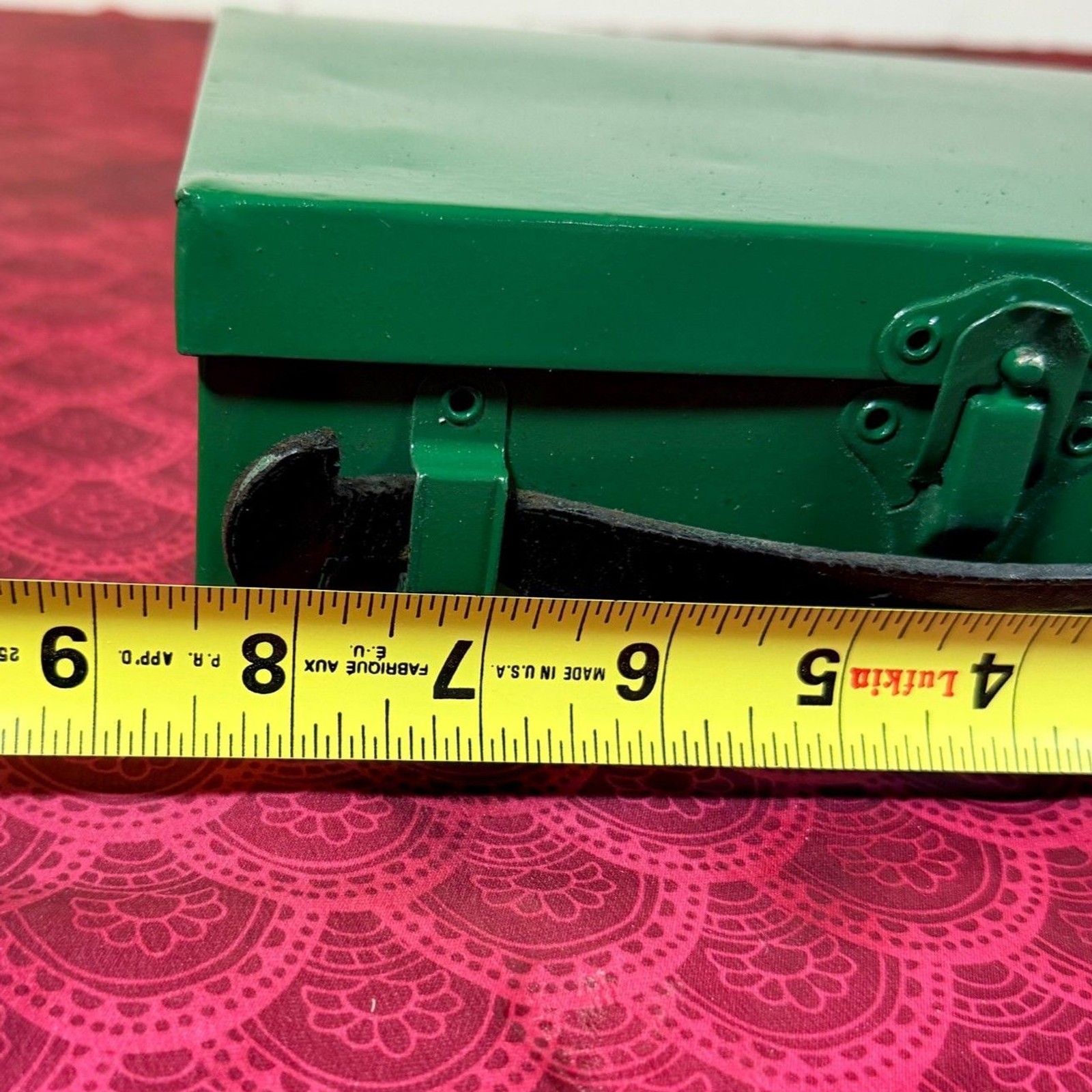Vintage Handy Andy J.A. Sexauer Metal Box – Repainted Green – Leather Handle