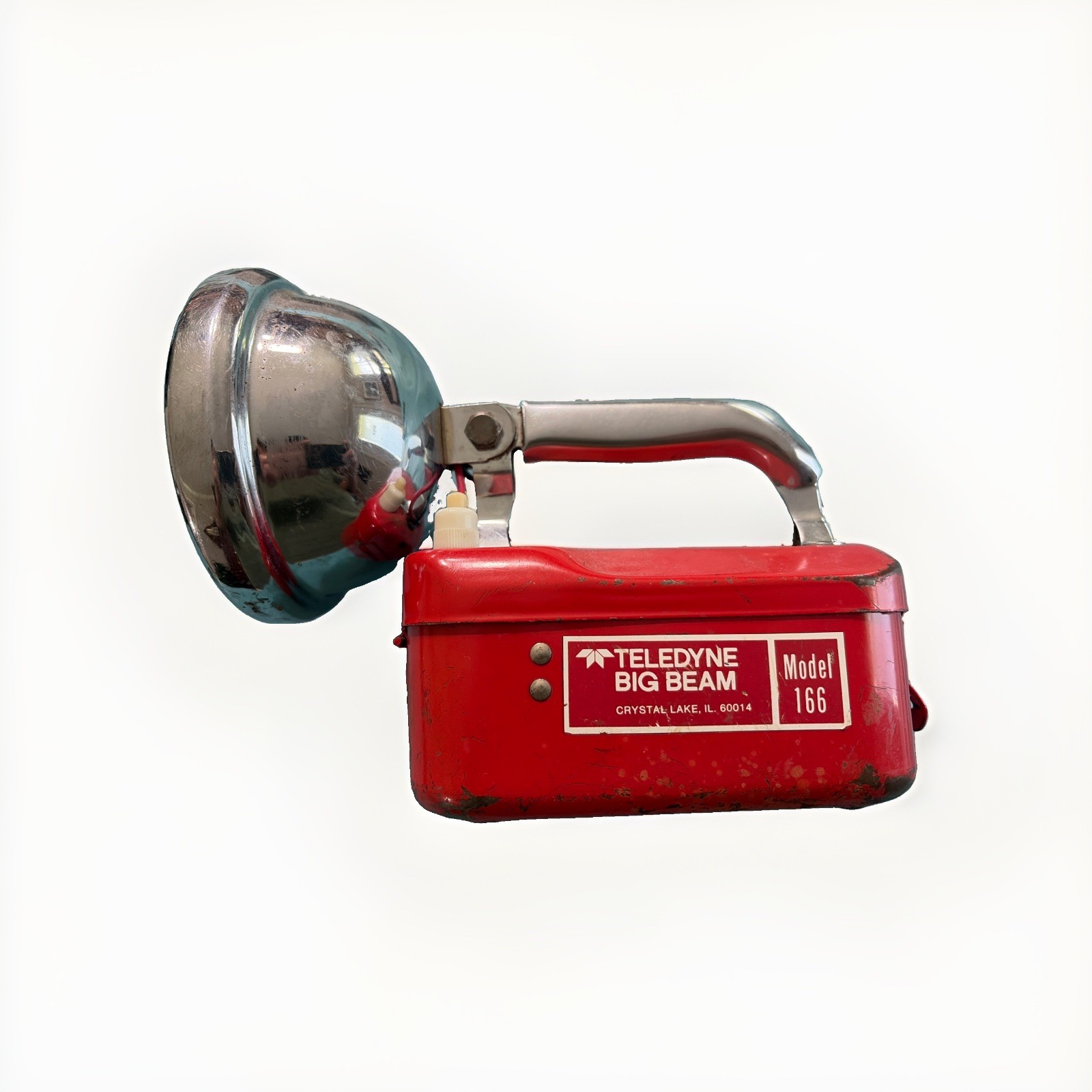 Teledyne Big Beam Model 166 Hand Lantern Red Steel Chrome Flashlight 6V Vintage