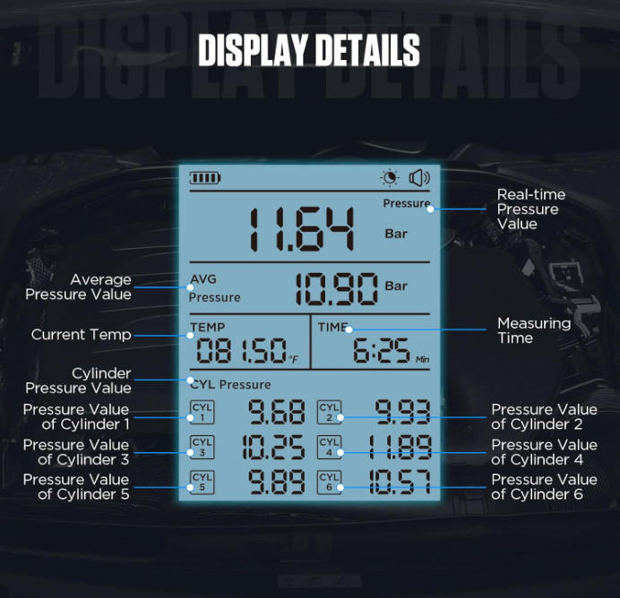 Probador digital de compresión automotriz 0-426 PSI. Herramienta para medir la c