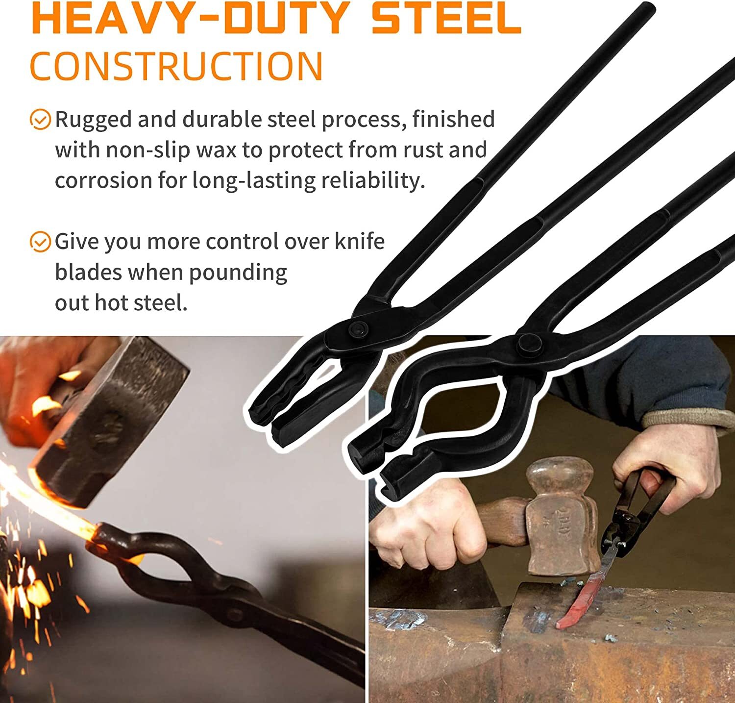 Blacksmith Tongs Set Knife Making Tongs Wolf Jaw V-Bit Tongs Starter Beginner