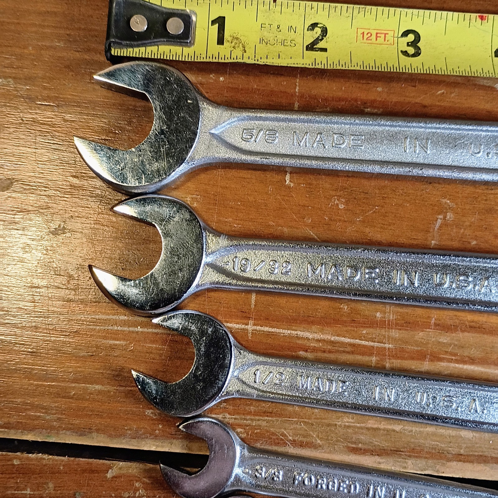 Set Of 5 Vintage Forged Select Steel In USA Indestro Wrenches In Clip