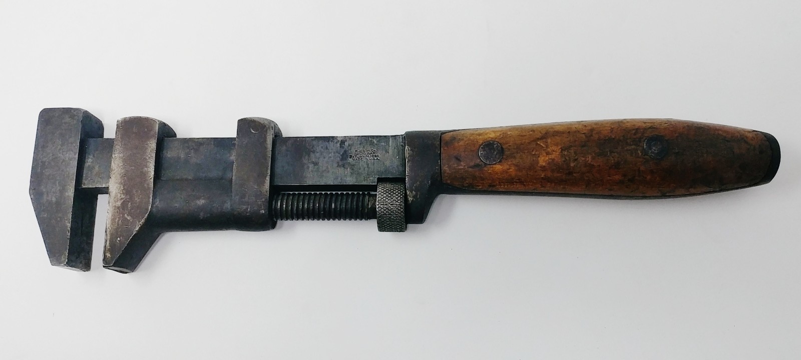 Rare 15″ Antique P.S. & W. Solid Bar Monkey Wrench 1896 Patent XL Knife Handle