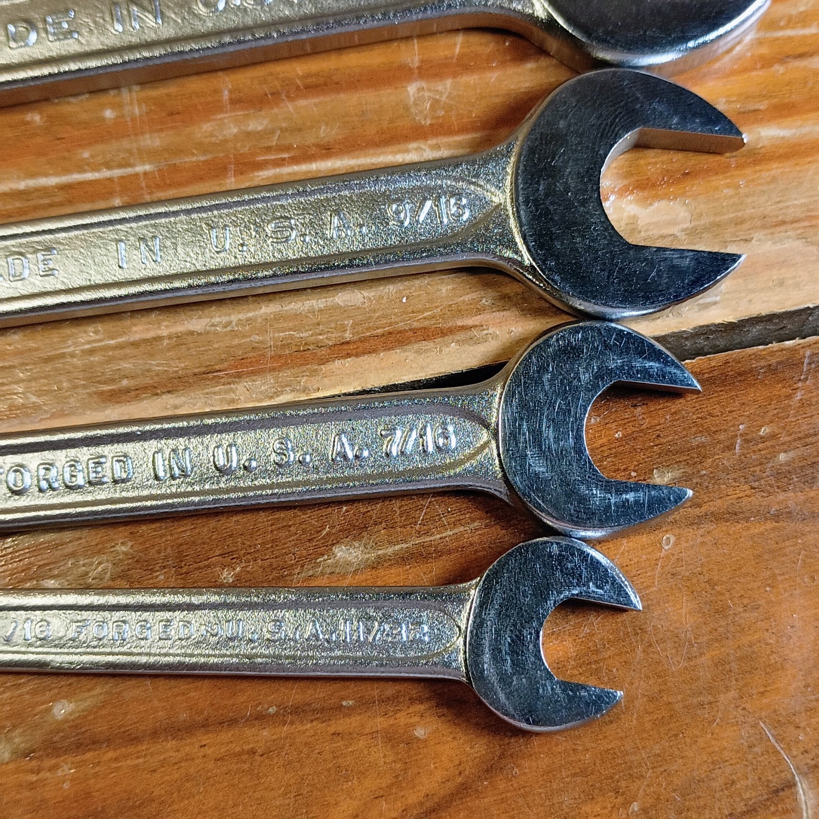 Set Of 5 Vintage Forged Select Steel In USA Indestro Wrenches In Clip
