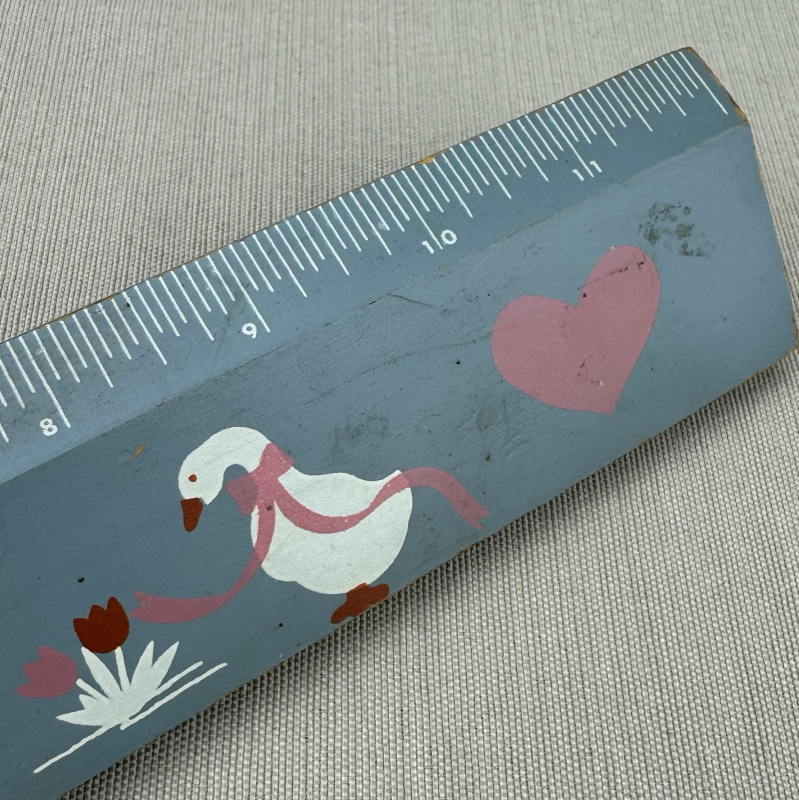 Blue Geese Painted Vintage 1980s Wooden Ruler Folk Art