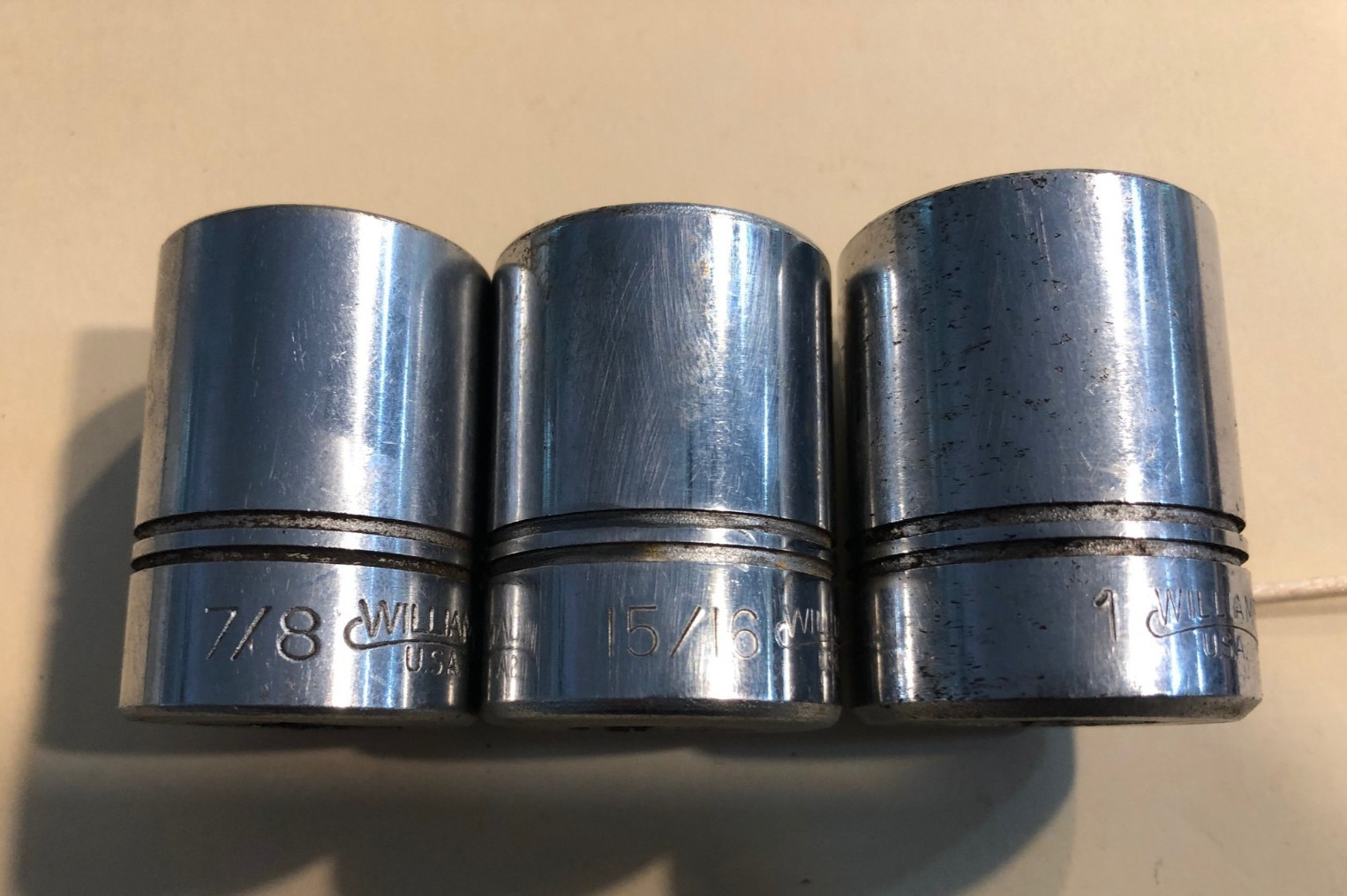 14 vintage J.H. Williams USA 1/2″ drive sockets – 11 standard/3 deep – 12 point