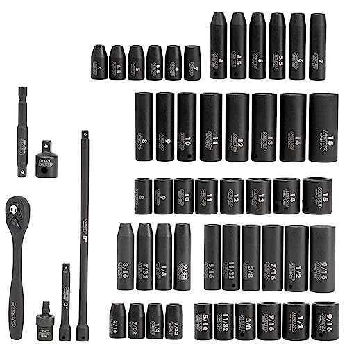 02437A 1/4 Drive Impact Socket Set Metric & Standard, Deep & Shallow 54 Piece