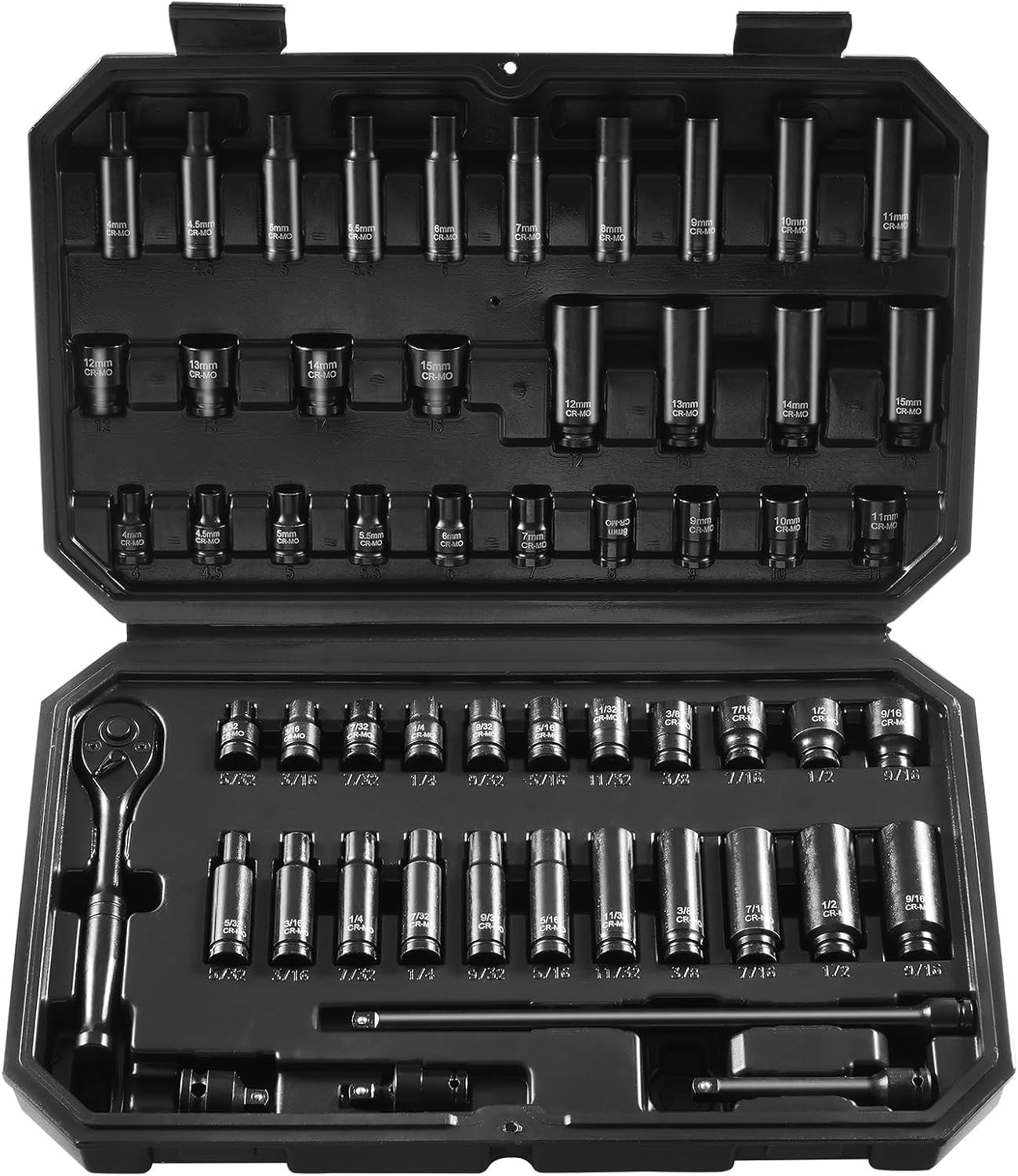 55PC Impact Socket Set 1/4″ Drive,Deep & Shallow Socket Set Standard SAE-5/32-9/