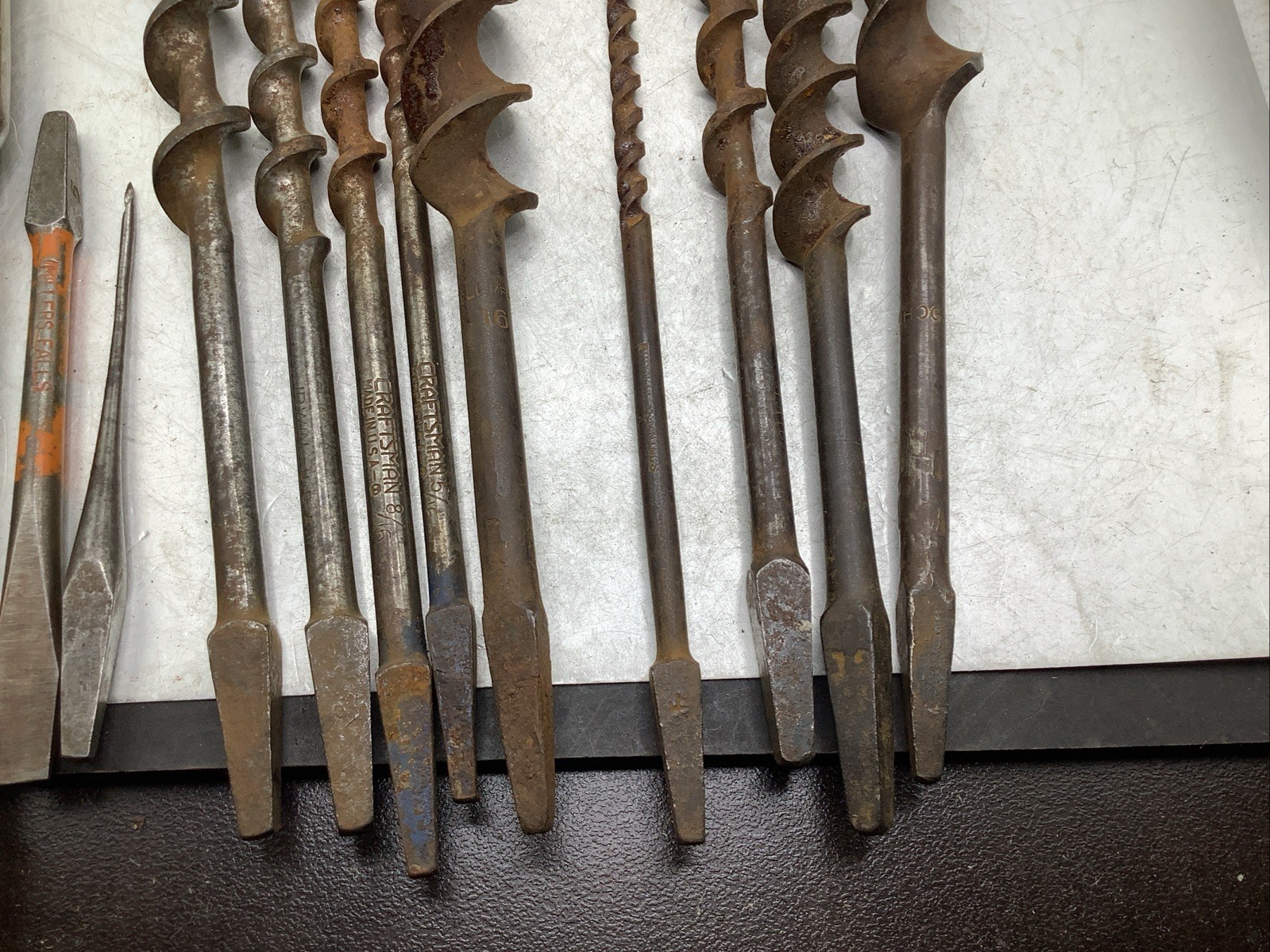 (12) Vintage Brace Auger Bits IRWIN MILLERS FALLS CRAFTSMAN SNELL PEXTO
