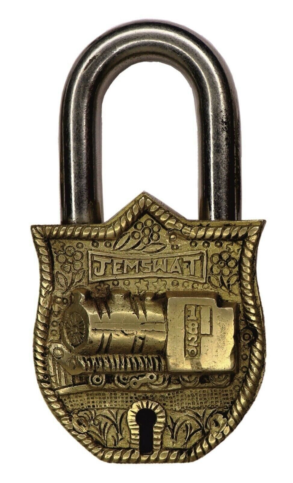Train Engine Engraved Vintage Style Padlock Handmade Brass Door Lock Home Décor