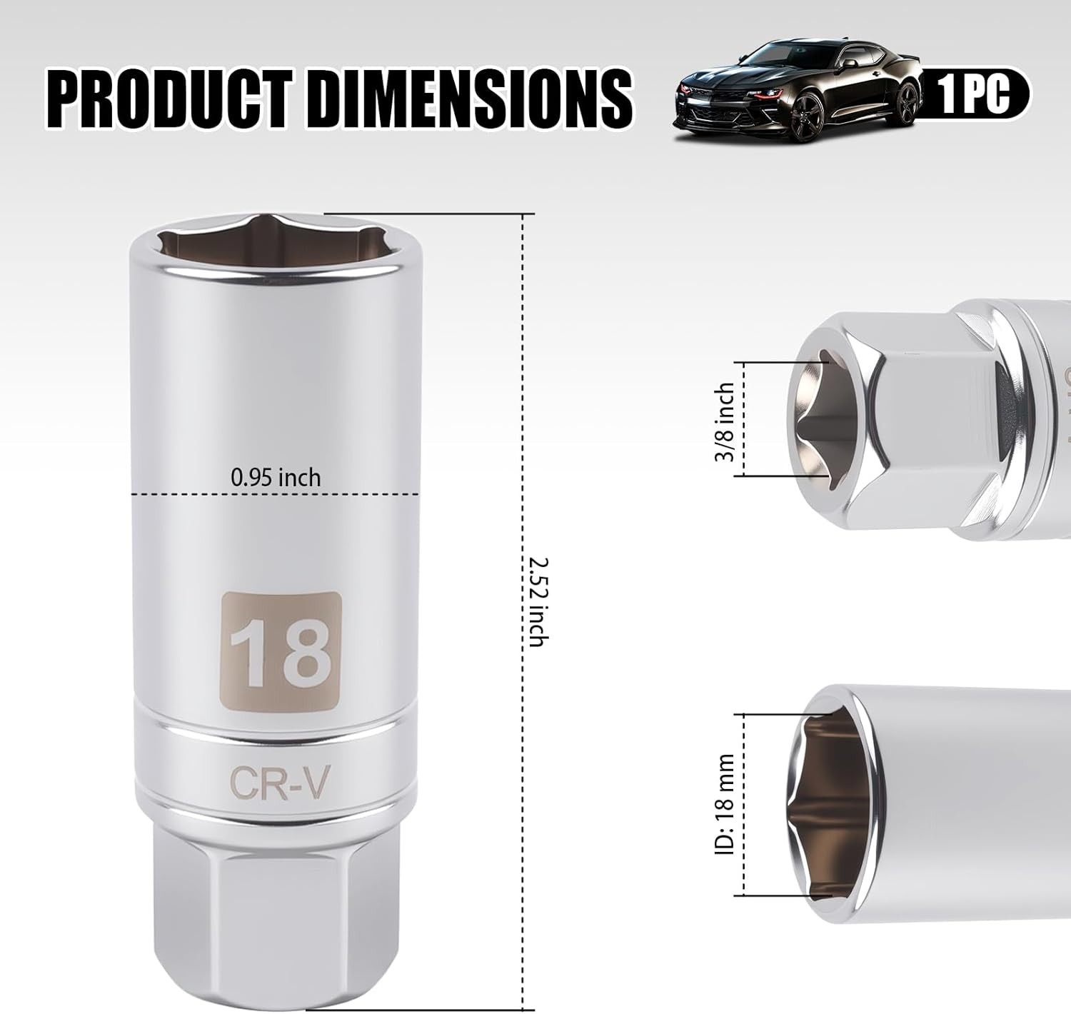 18mm Magnetic Spark Plug Socket with 3/8″ Drive,6-Point Hex Spark Plug Removal T