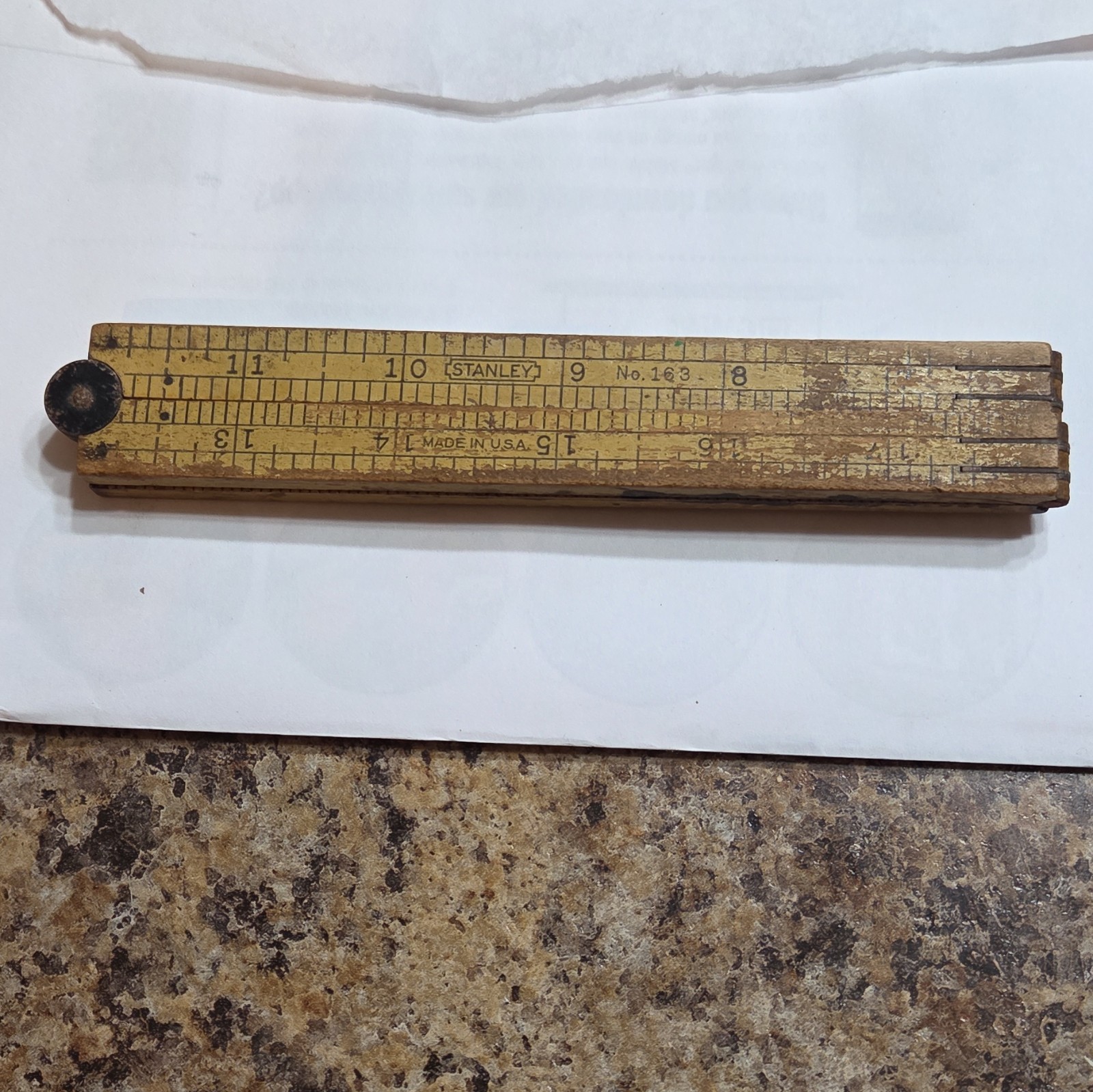 Stanley No. 163 Wooden Folding Rule Ruler, Made in USA, Vintage Original 24 inch