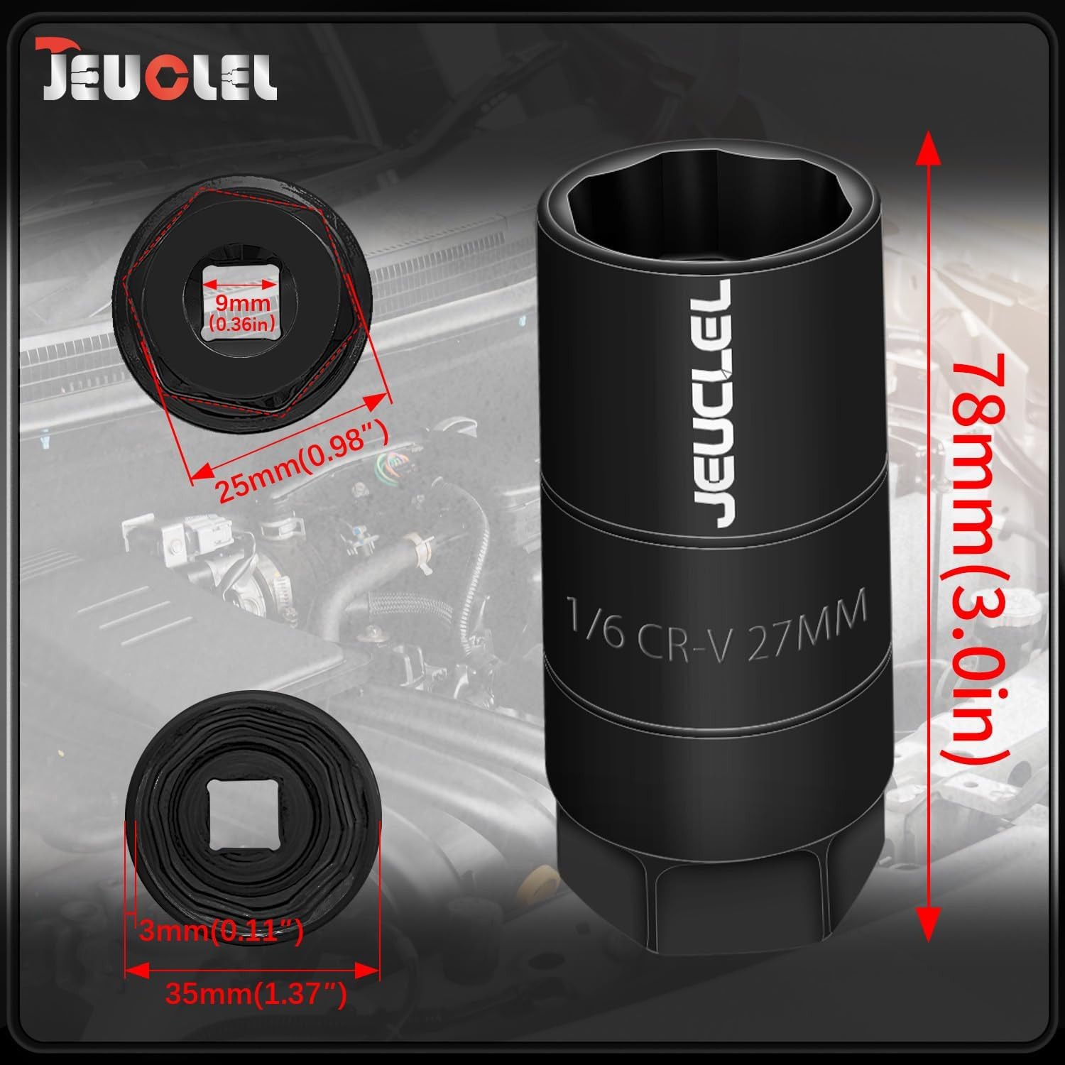 Oil Pressure Sensor Switch Socket, Special Size 1-1/16 Inch, 3/8″ Black