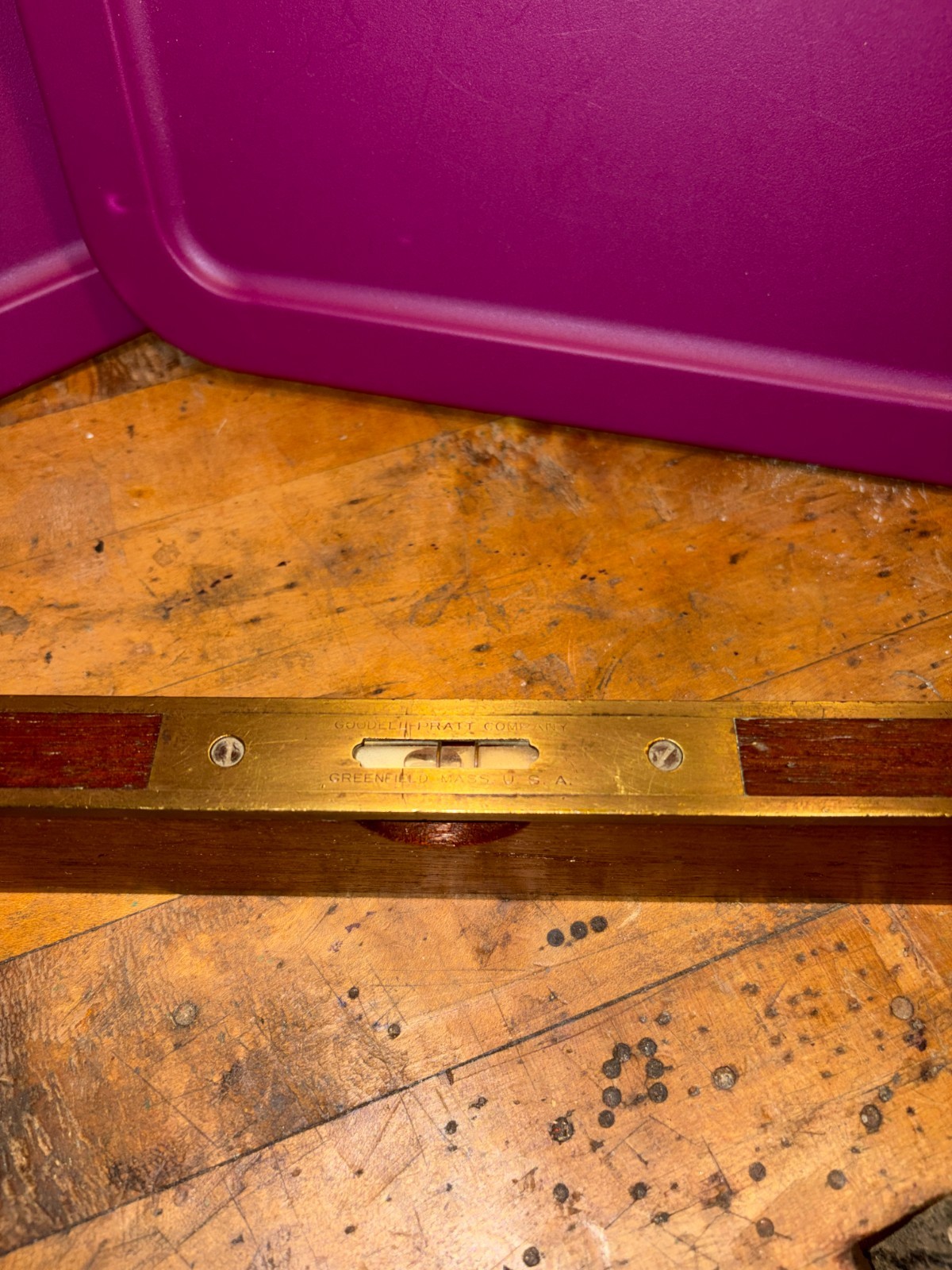 Beautiful GOODELL-PRATT 26” Brass Bound Mahogany Double Plumb & Level-VGC!