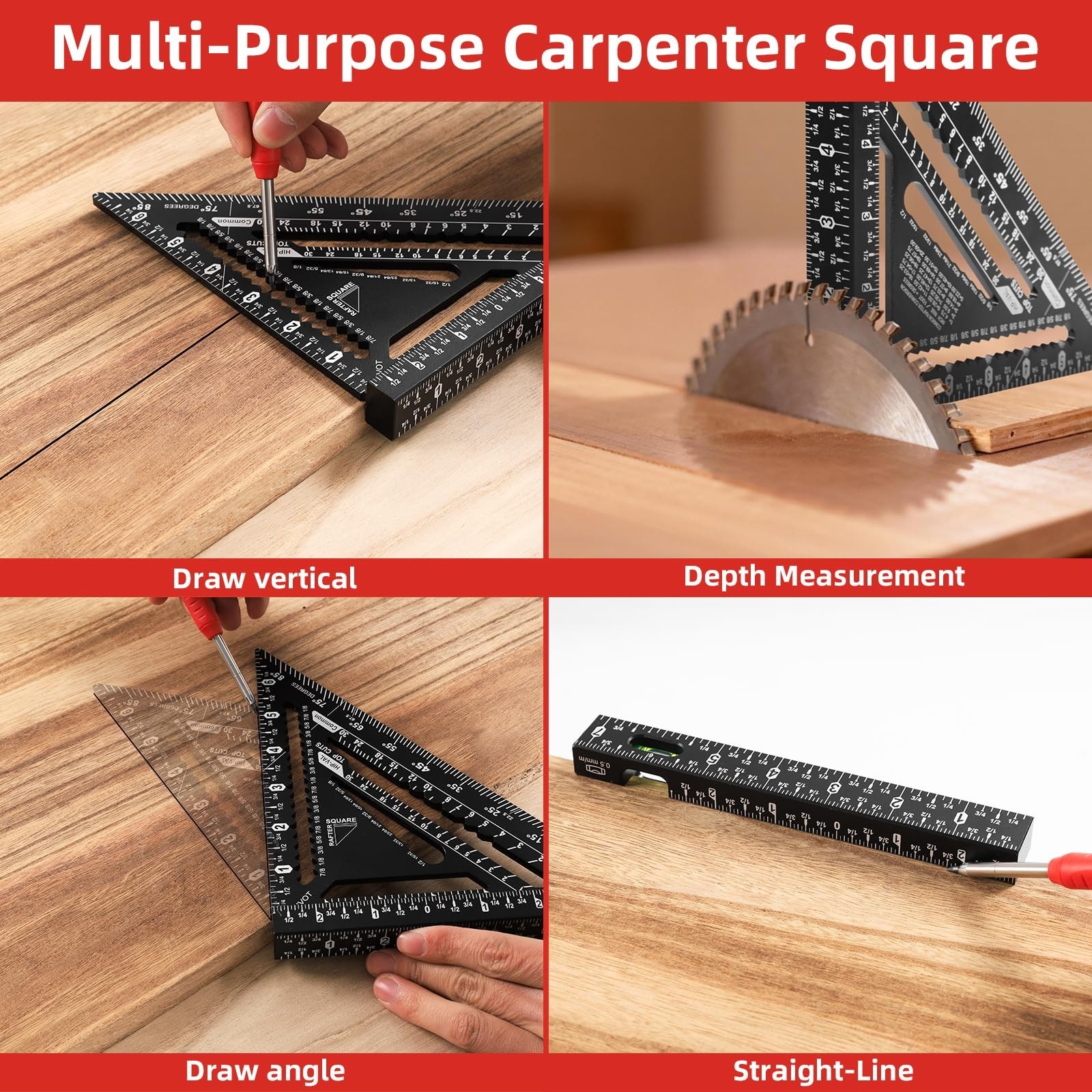 7inch Rafter Square with Level Vial, Heavy Duty Multi-Purpose Aluminum Triang…