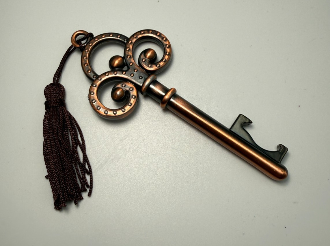 Vintage Decorative Brass Skeleton Key 3.5” Long Metal Copper Tone w/ Tassel