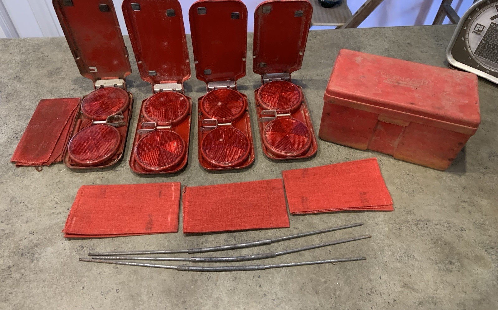 VINTAGE MIRO-FLARE Roadside Reflectors One Set Of 3 Plus One Additional