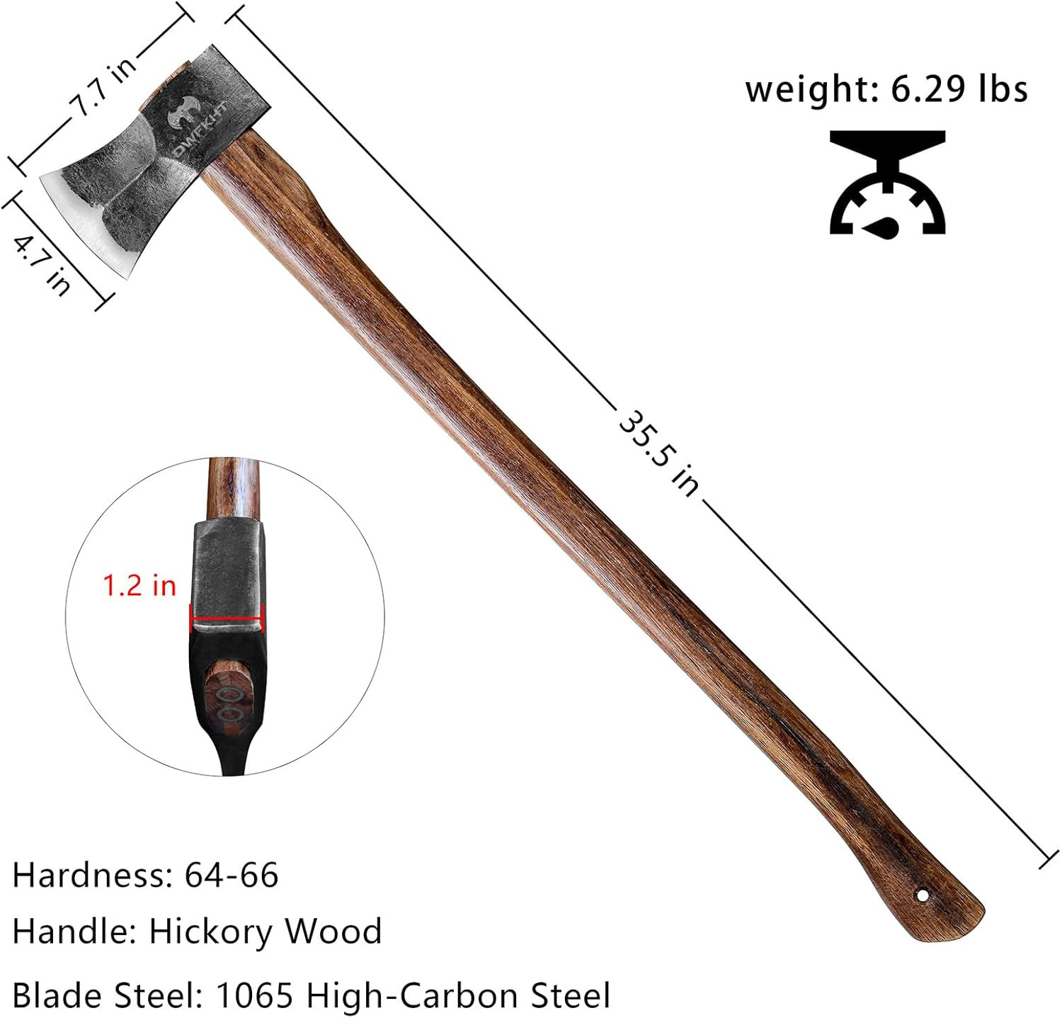 35.5″ Splitting Axe, Wood Splitting Axe for Medium to Large Size Logs, 1065 High