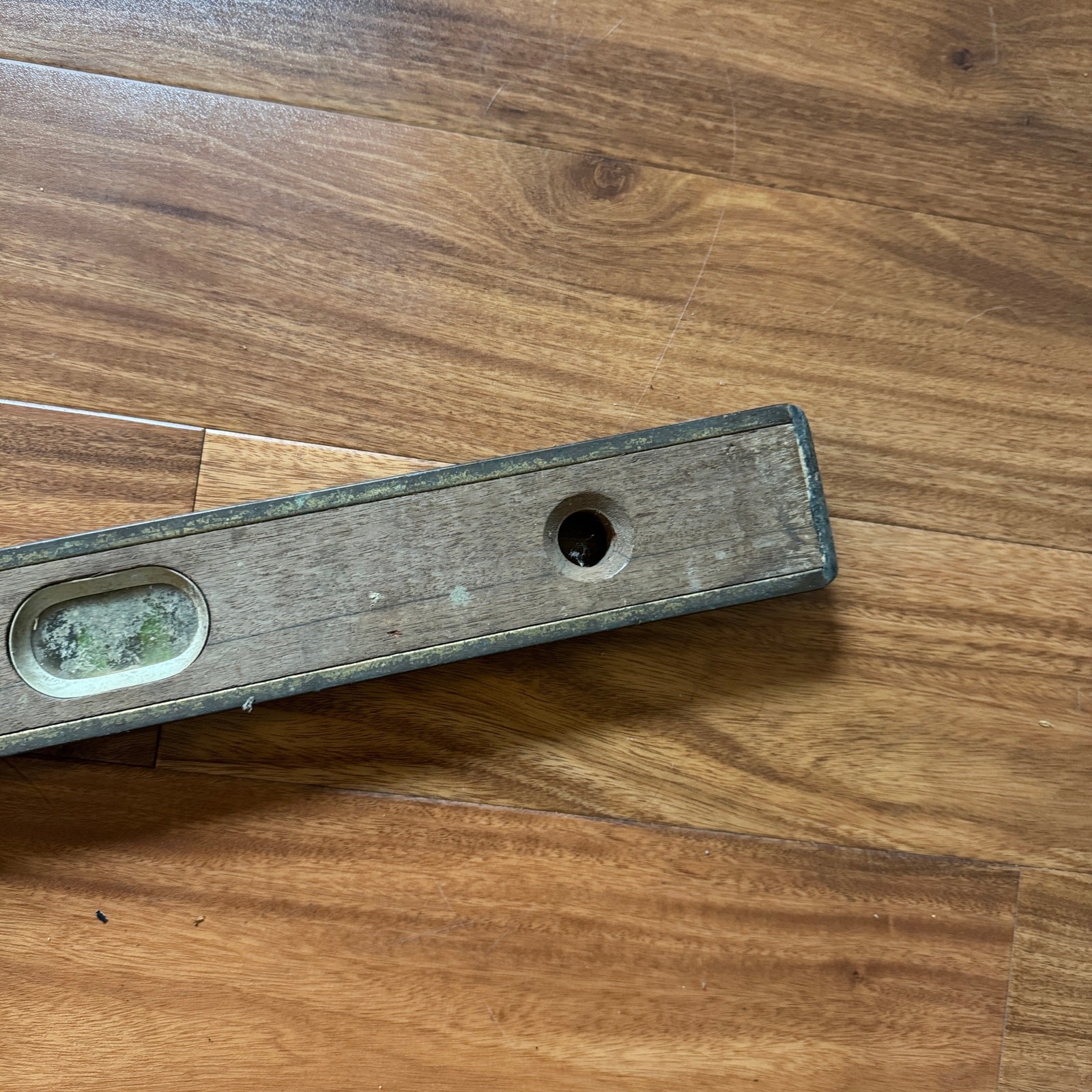 4FT JOHNSON LEVEL & TOOL Wood & Brass Vintage Level Man Cave Decor