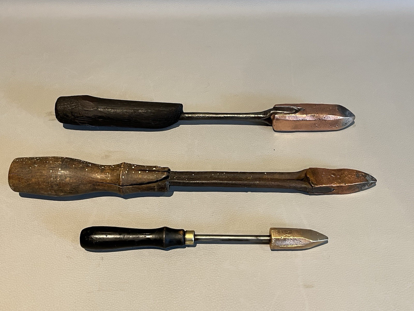 (3) Vintage Pointed Copper Soldering Irons Blacksmith Coppers – 3 Sizes