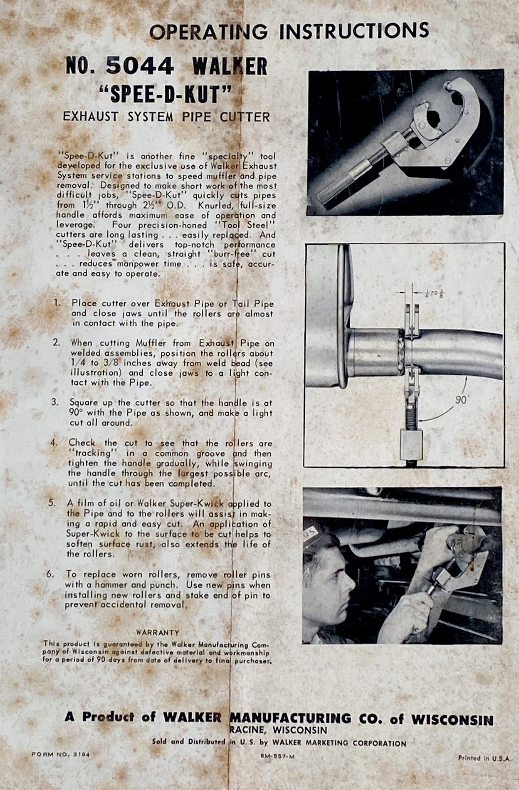 Vintage Walker MFG. CO. SPEE-D-Kut Exhaust System Cutter No. 5044 – 140