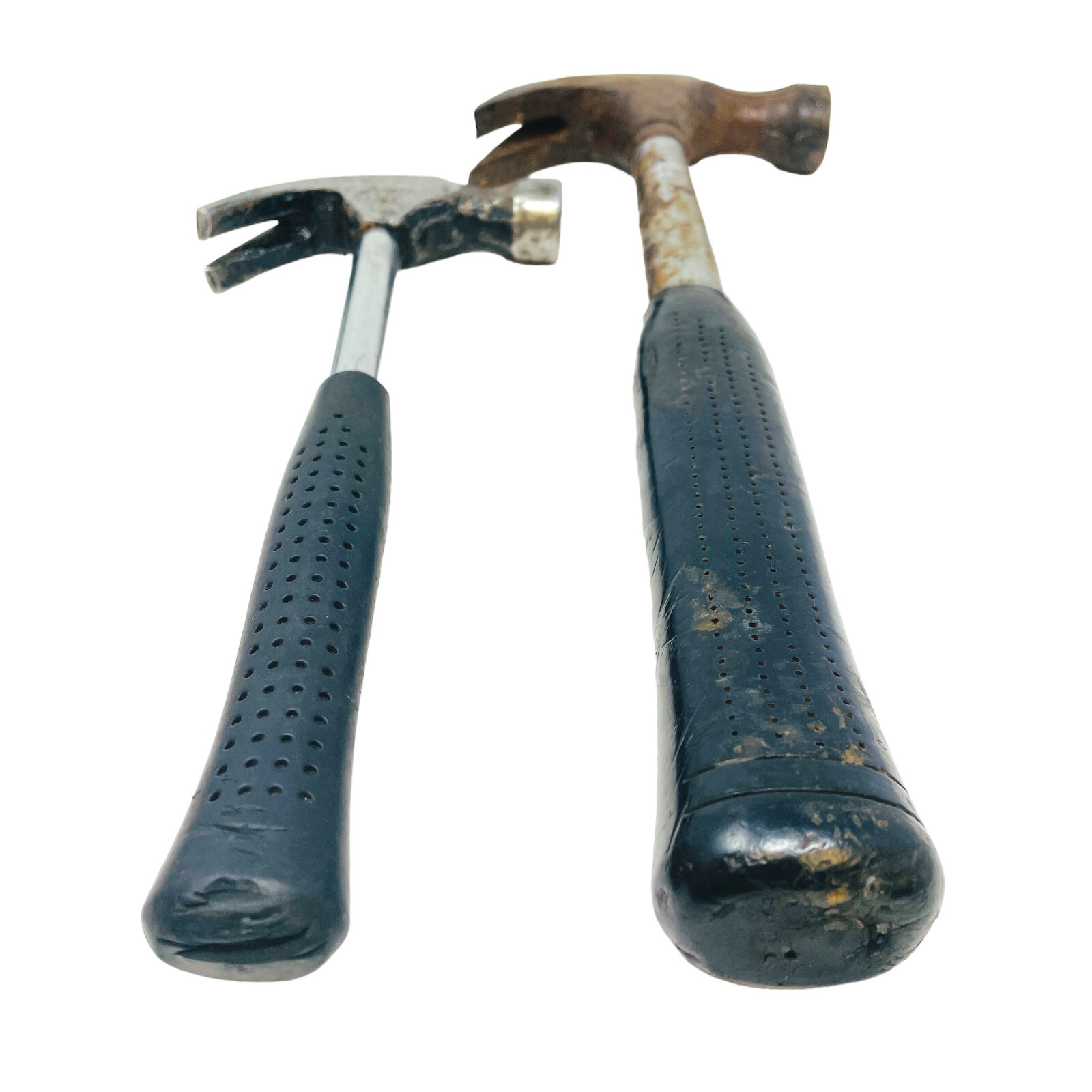 2 Pcs Vintage Assorted Steel 10, 13 in Claw Hammers Carpenter Woodworking Tool