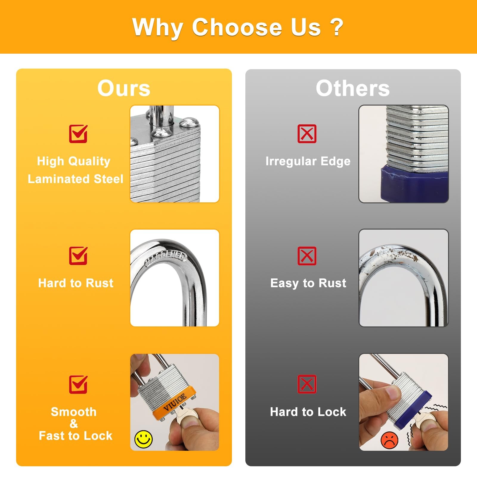 4PCS Laminated Padlocks with Same Key for Door, Luggage, Gate and More
