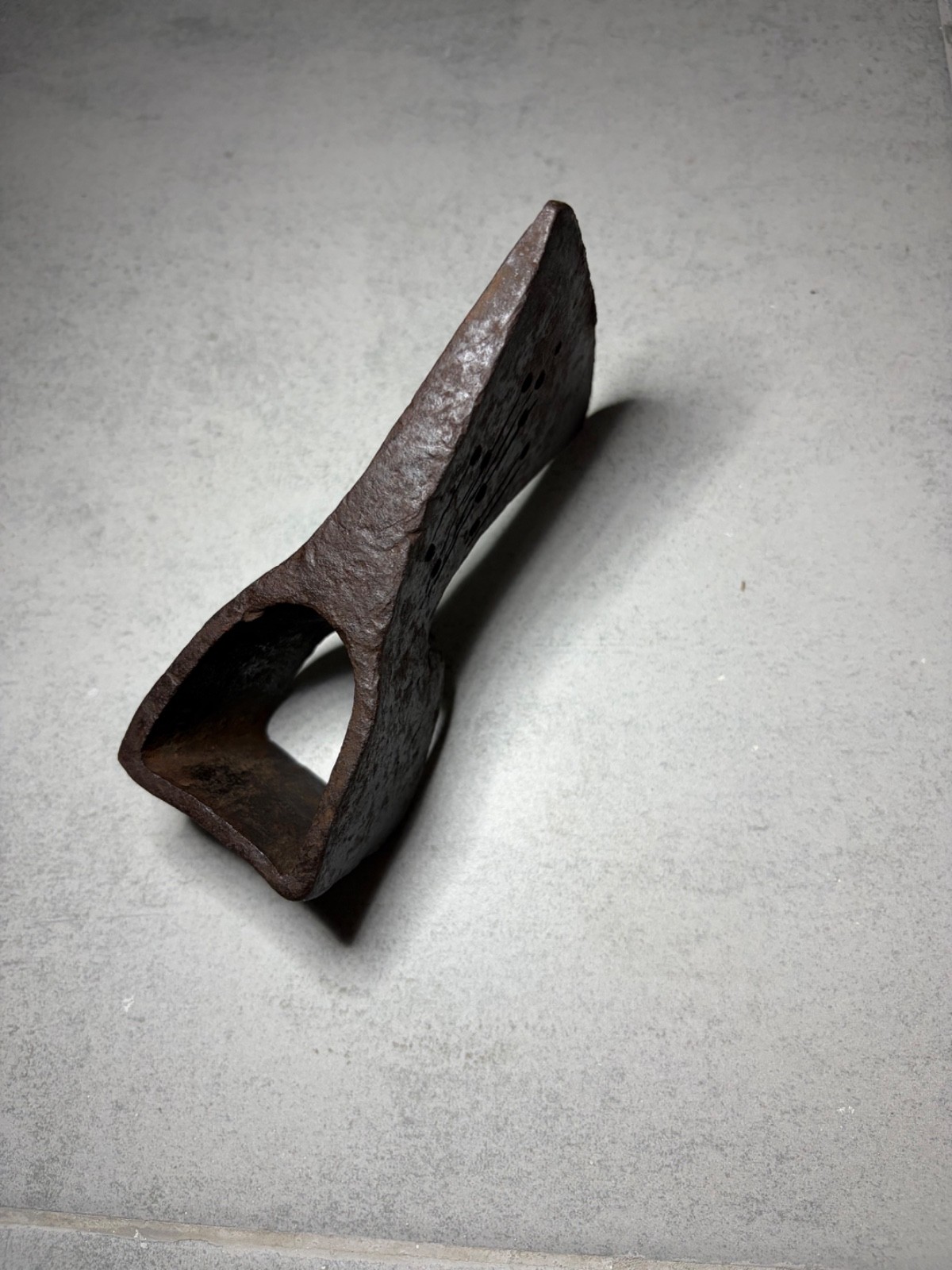 Antique Hand Forged Bearded Axe Head Ottoman Dot Pattern Folk Art Tool