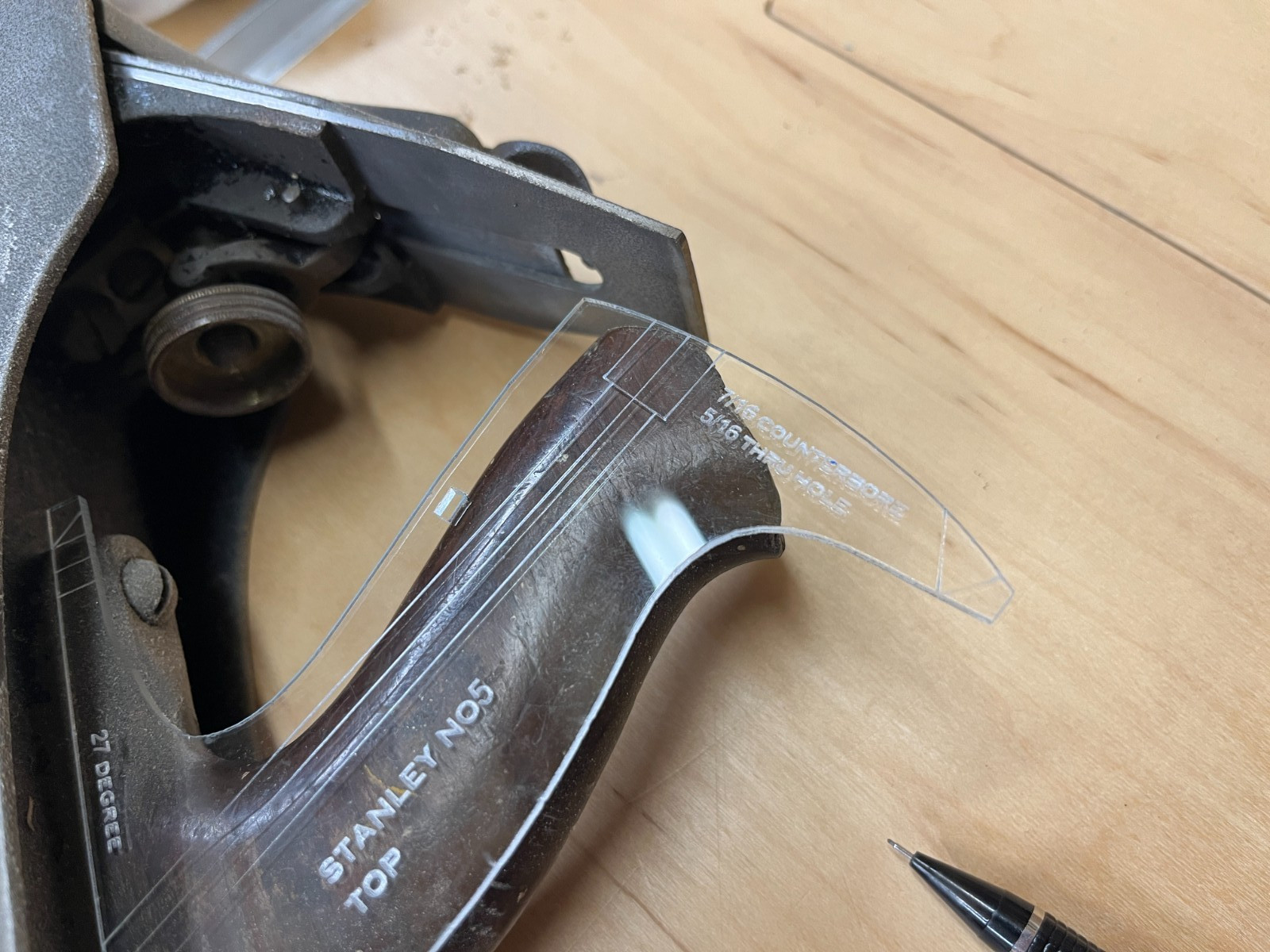 Stanley No 4-1/2, 5, 5-1/2, 6, 7 & 8 Hand Plane Tote Handle Clear Templates