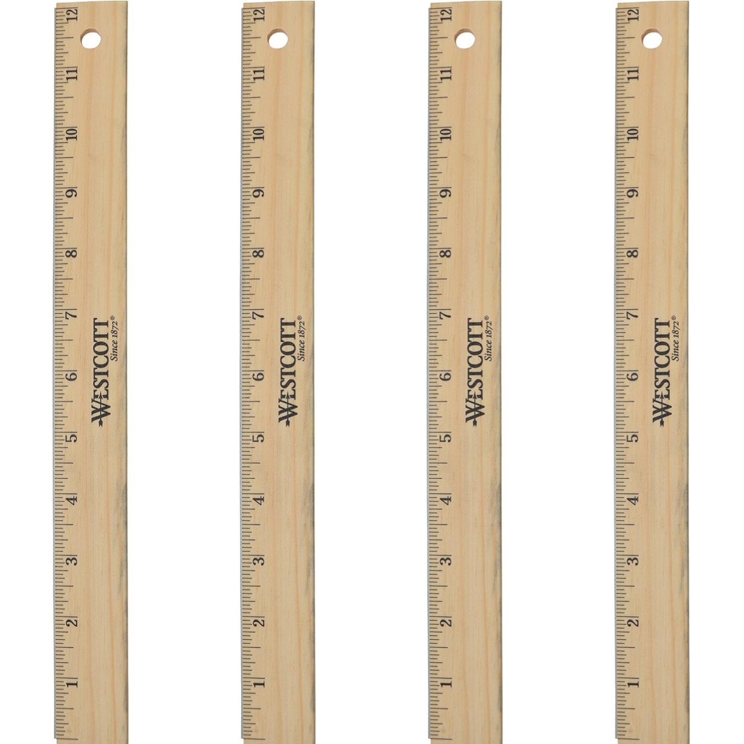 12″ Wooden Ruler Beveled Edge Pack of 4