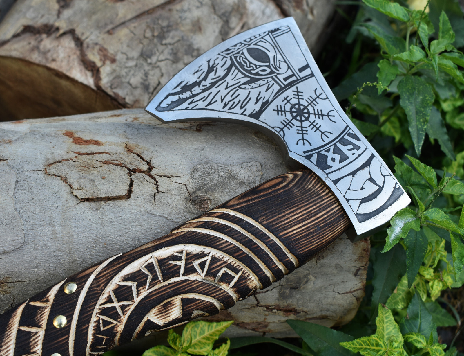Handmade High Carbon steel Viking Axe Ash Wood Handle Hunting Camping OutdooTool