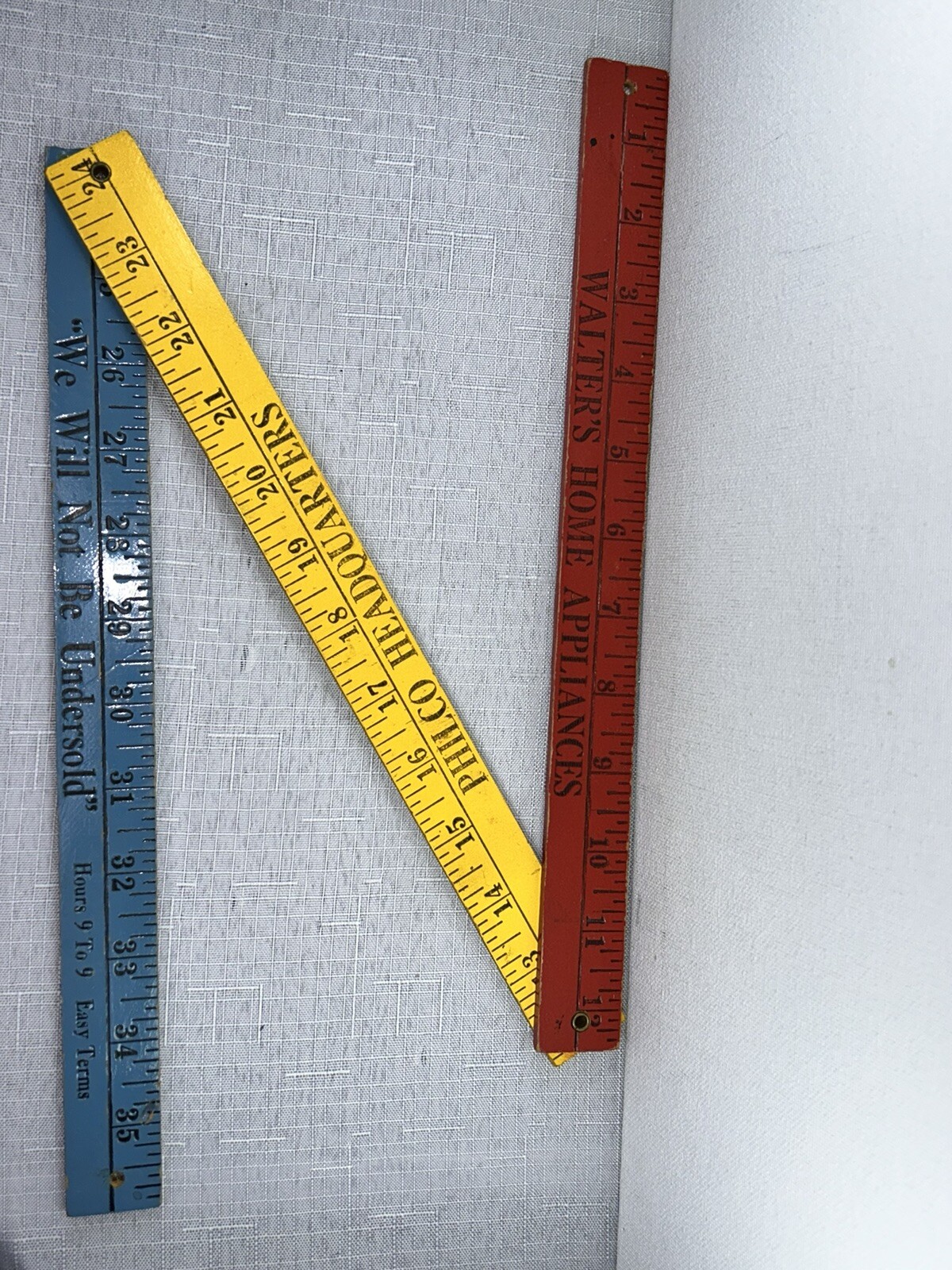 VTG Walters Philco We Will Not Be Undersold Folding Wood Ruler Red Yellow Blue