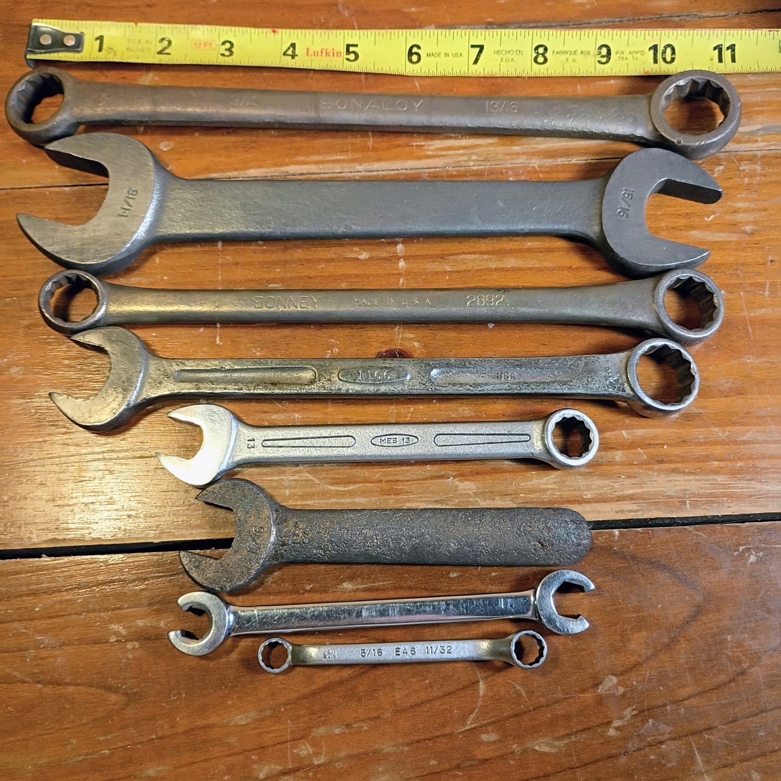 Lot Of 8 Vintage Bonney Made In USA Wrenches Open End Combination Double Box End