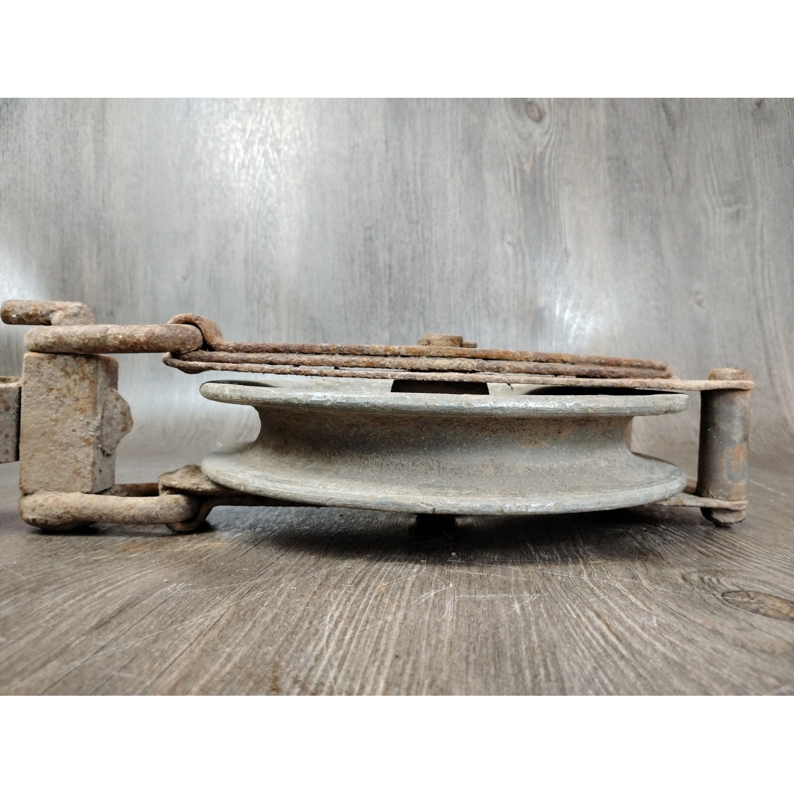 Vintage Industrial Snatch Block Pulley Cast Iron Steel Hook Steampunk Decor 17in