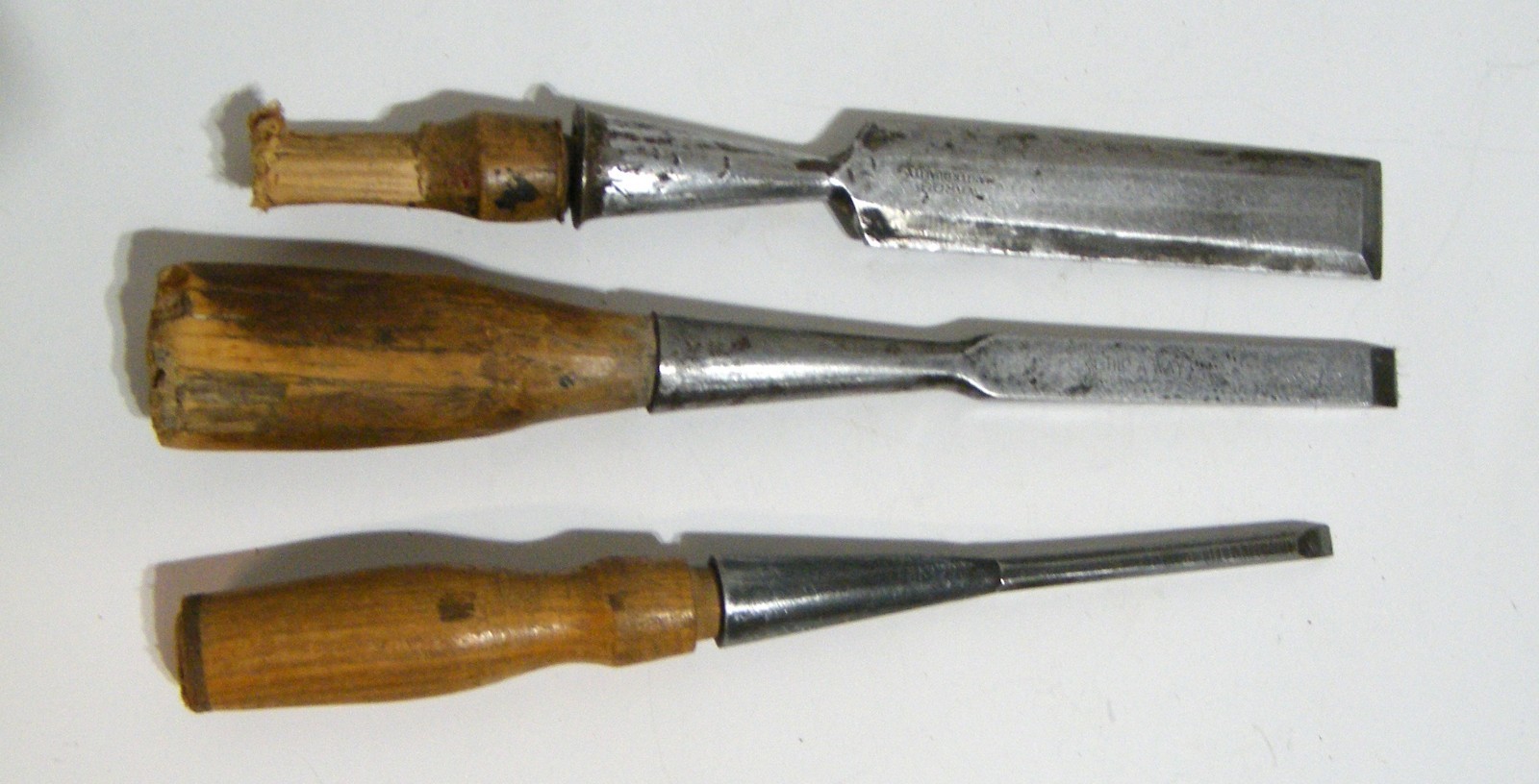 3 Vintage Socket Chisels: 1″, 1/2″, 1/4″ Various Makers