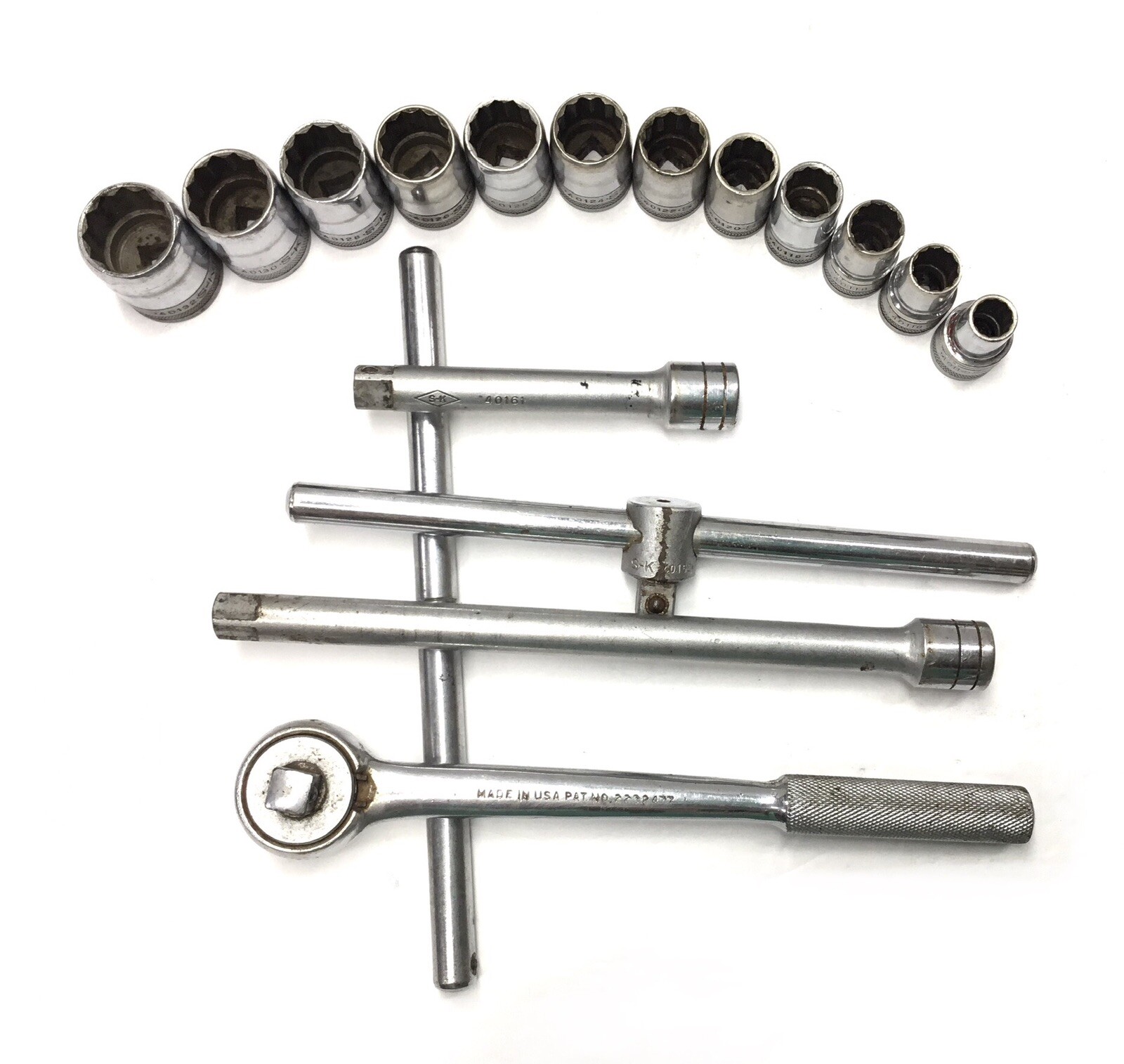 Vintage “S-K WAYNE” 1/2″ SAE 18 Pc. Ratchet, Extensions & Socket Set 7/16″ – 1″