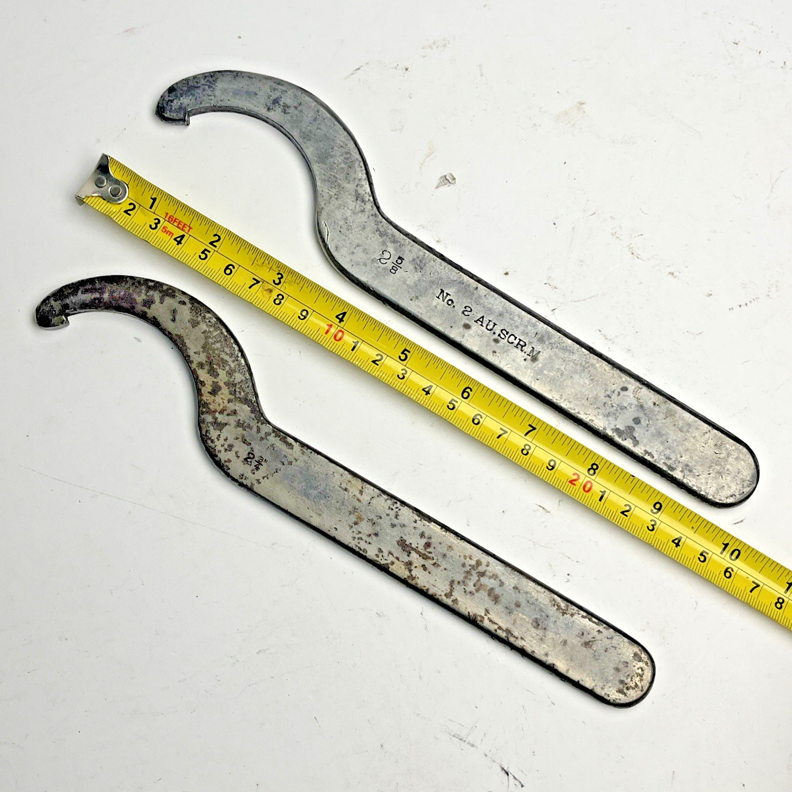Lot (2) Vintage No 2 AU.SCR.M 2-5/8 Hook Spanner Wrench Auto Screw Machine USA