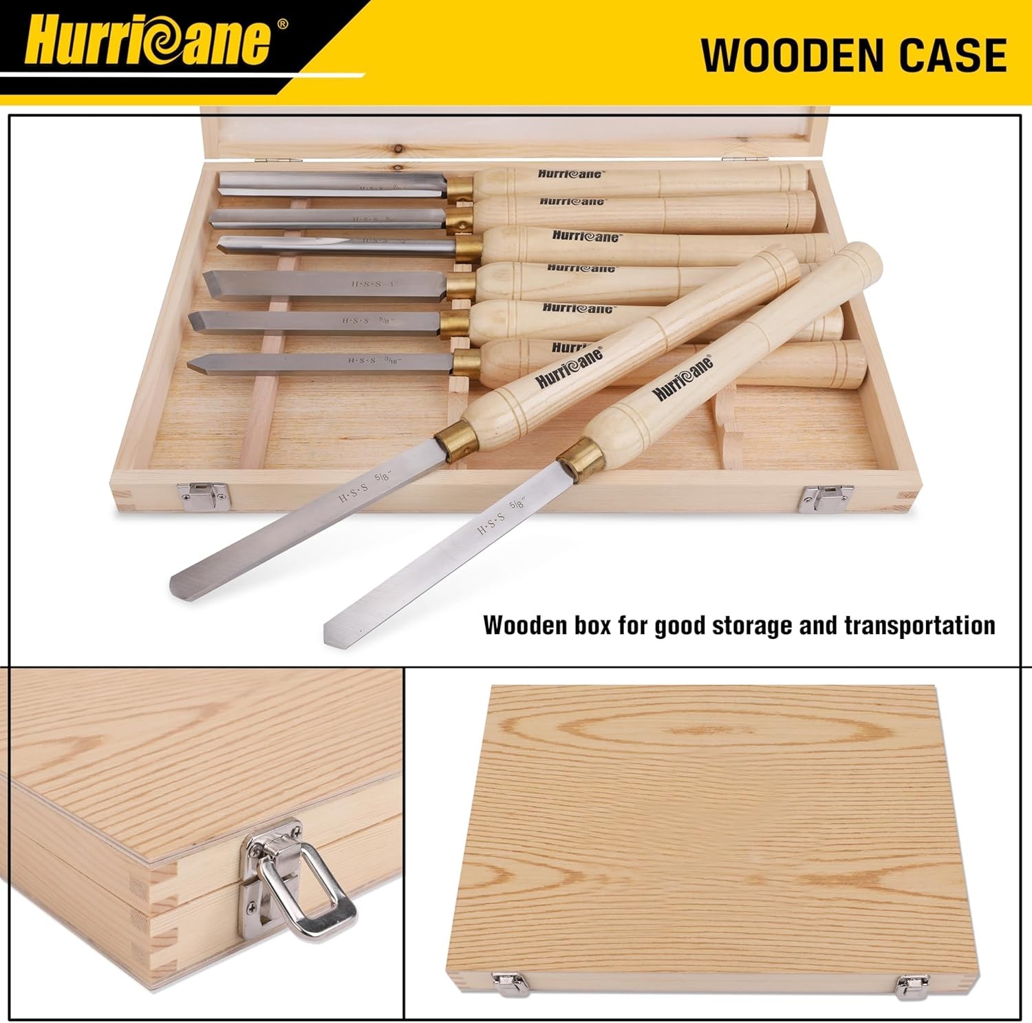 HURRICANE 8Pc Wood Lathe Chisel Set Wood Turning Tools Wood Lathe Tools HSS Turn