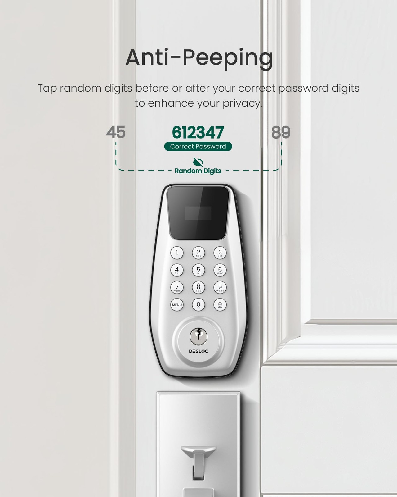 DESLOC C100 Keypad Door Lock Keyless Entry Smart Deadbolt Silver 100 Codes