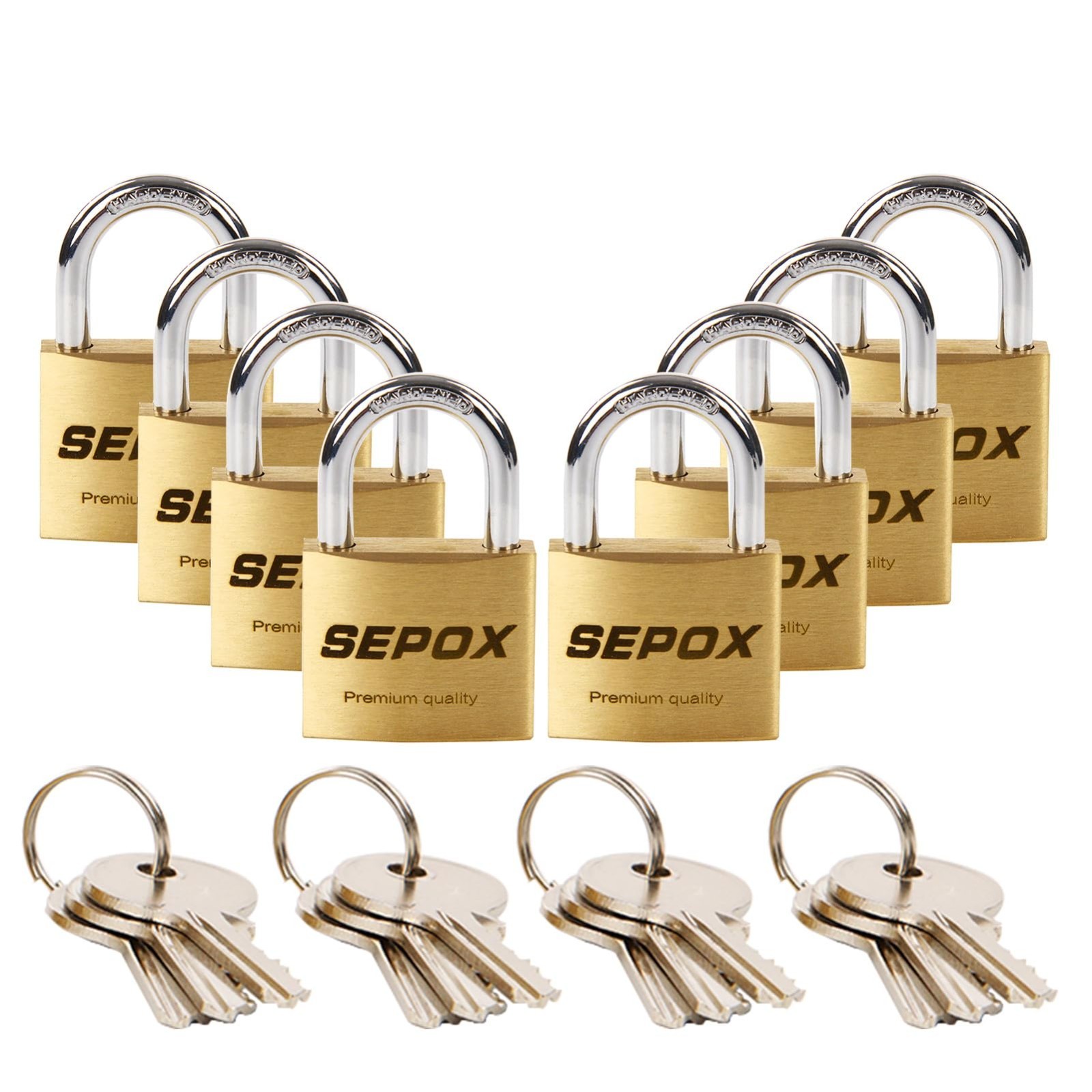 8-Pack Keyed-Alike Padlocks – Solid Brass, Anti-Cut Shackle, 12 Keys, 30mm