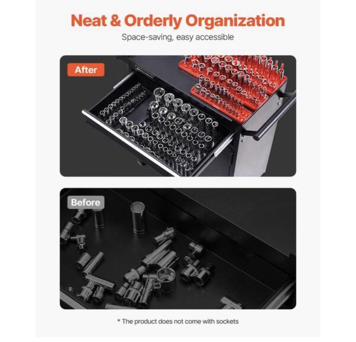 Socket Organizer Set 8PCS High-Rod Socket Tray Black & Red for Metric SAE