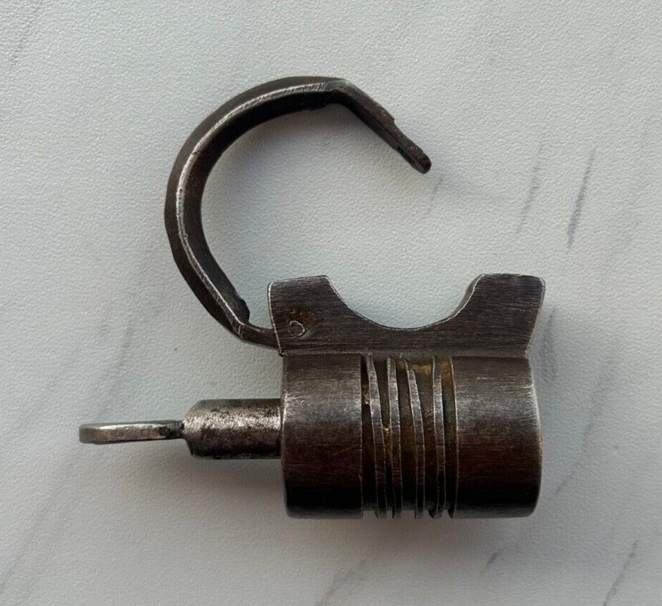Org Vintage Handmade Wrought Iron Screw System Padlock Working Condition Mid1900