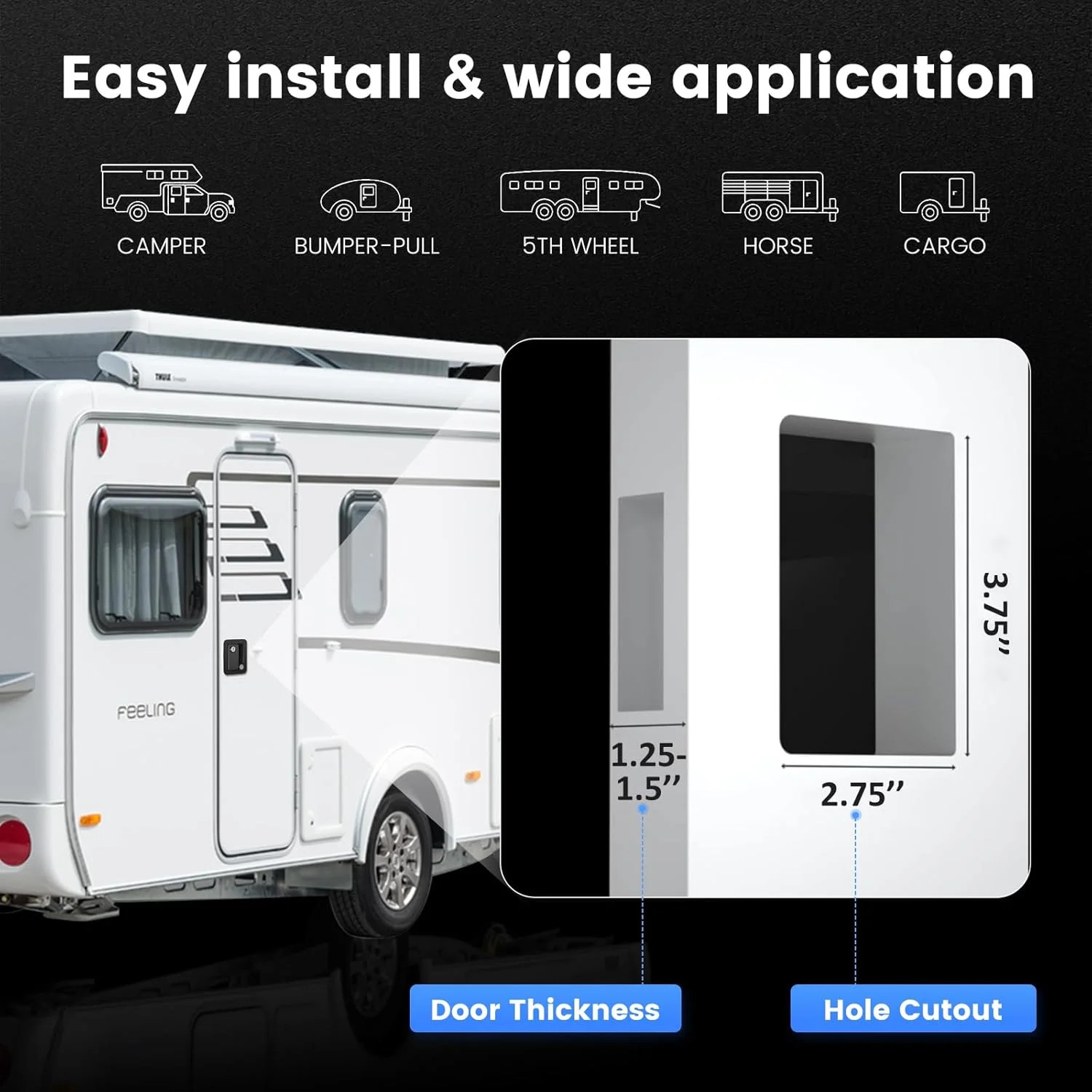 RV Door Lock for Travel Trailers with Paddle Deadbolt, Camper Entry Door Latch,