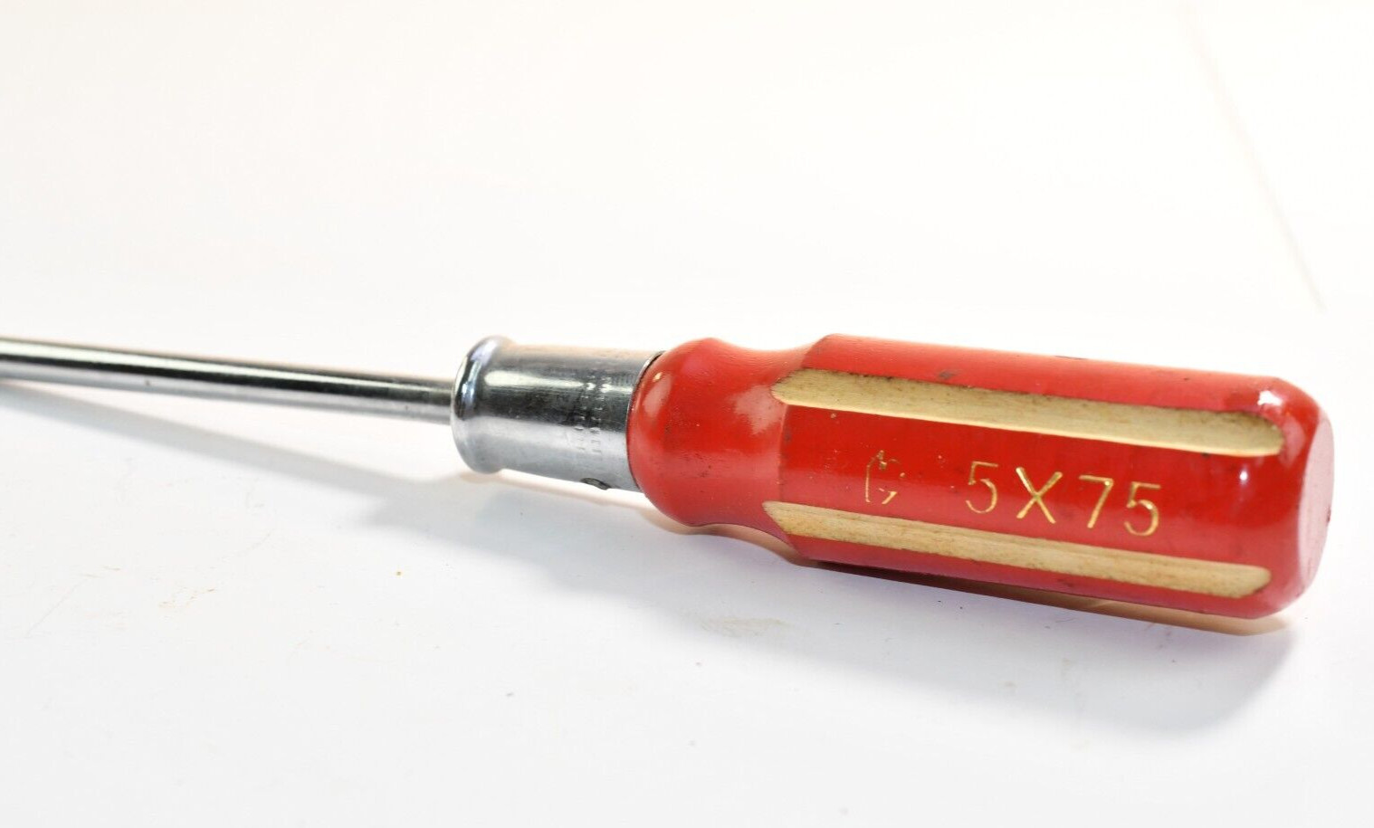 Scarce VTG Red Yellow Philips Screwdriver Wooden Handle Labor Card 5X75 Chinese