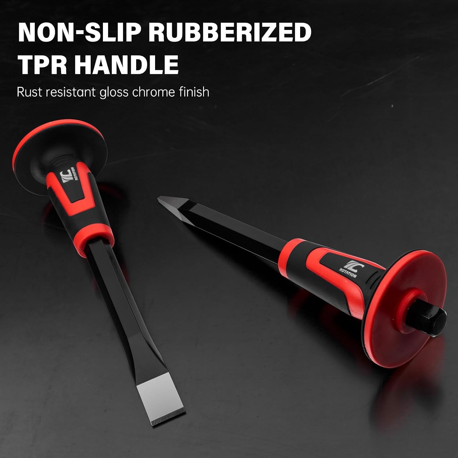 2-Piece Heavy Duty Masonry Chisel Set with Hand Guard, 11 Inch Pointed & Flat Ro