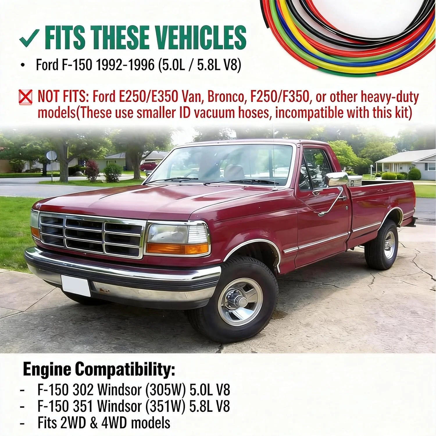 Vacuum Line Kit For Ford F-150 1992-1996 w/ 305w 351w engines 5.0/5.8, 6X hoses