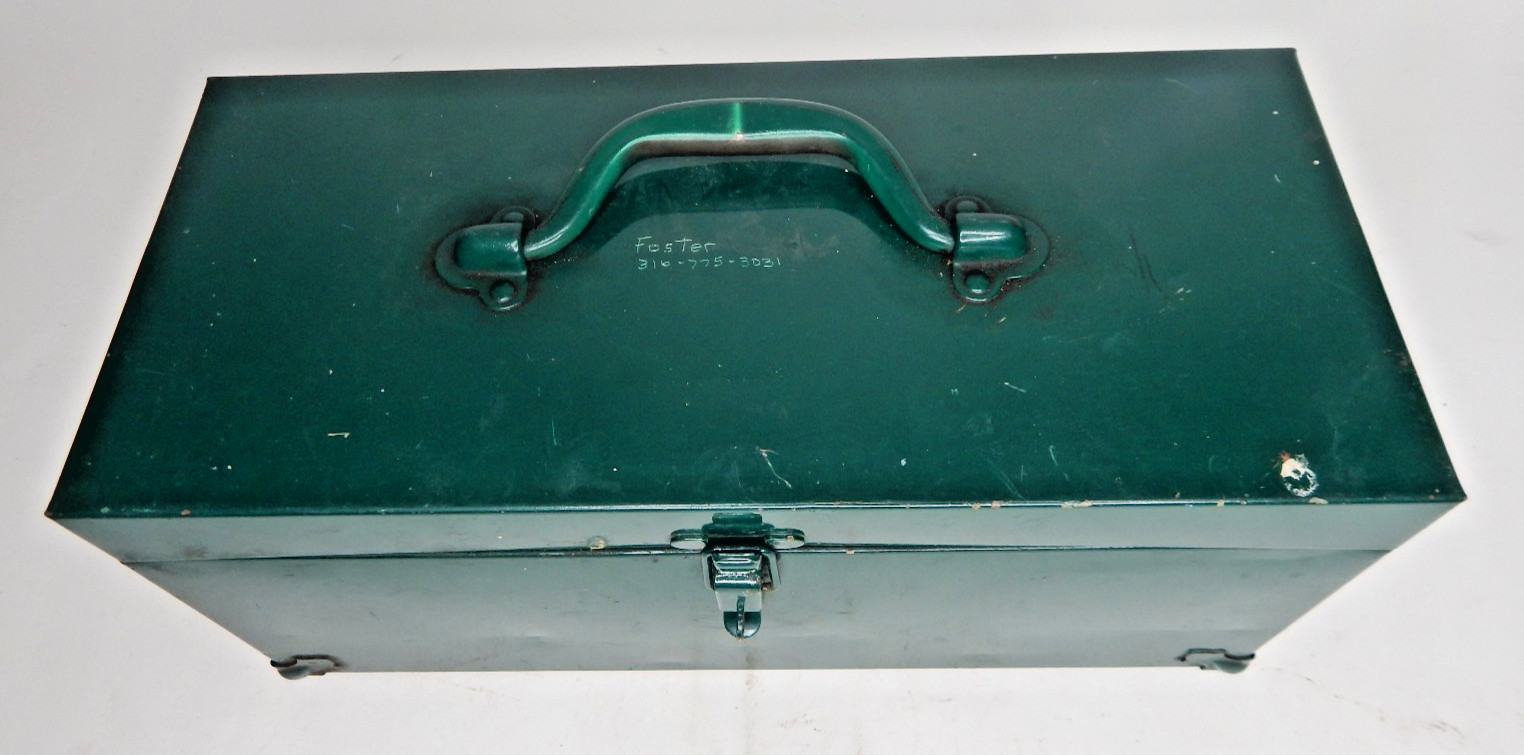 Vintage Kennedy Kits Tool Box – Green – Hinged Drawer – Big Horn Line