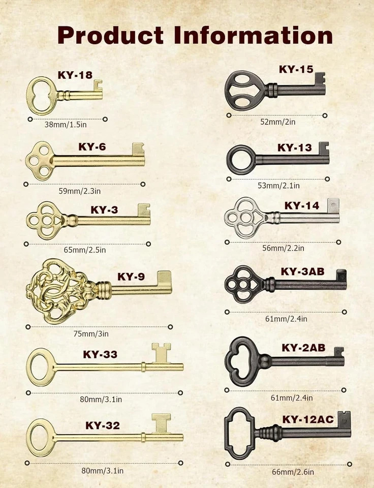 12pcs Skeleton Key Set | Universal Hollow Barrel Keys for Antique Cabinet Door