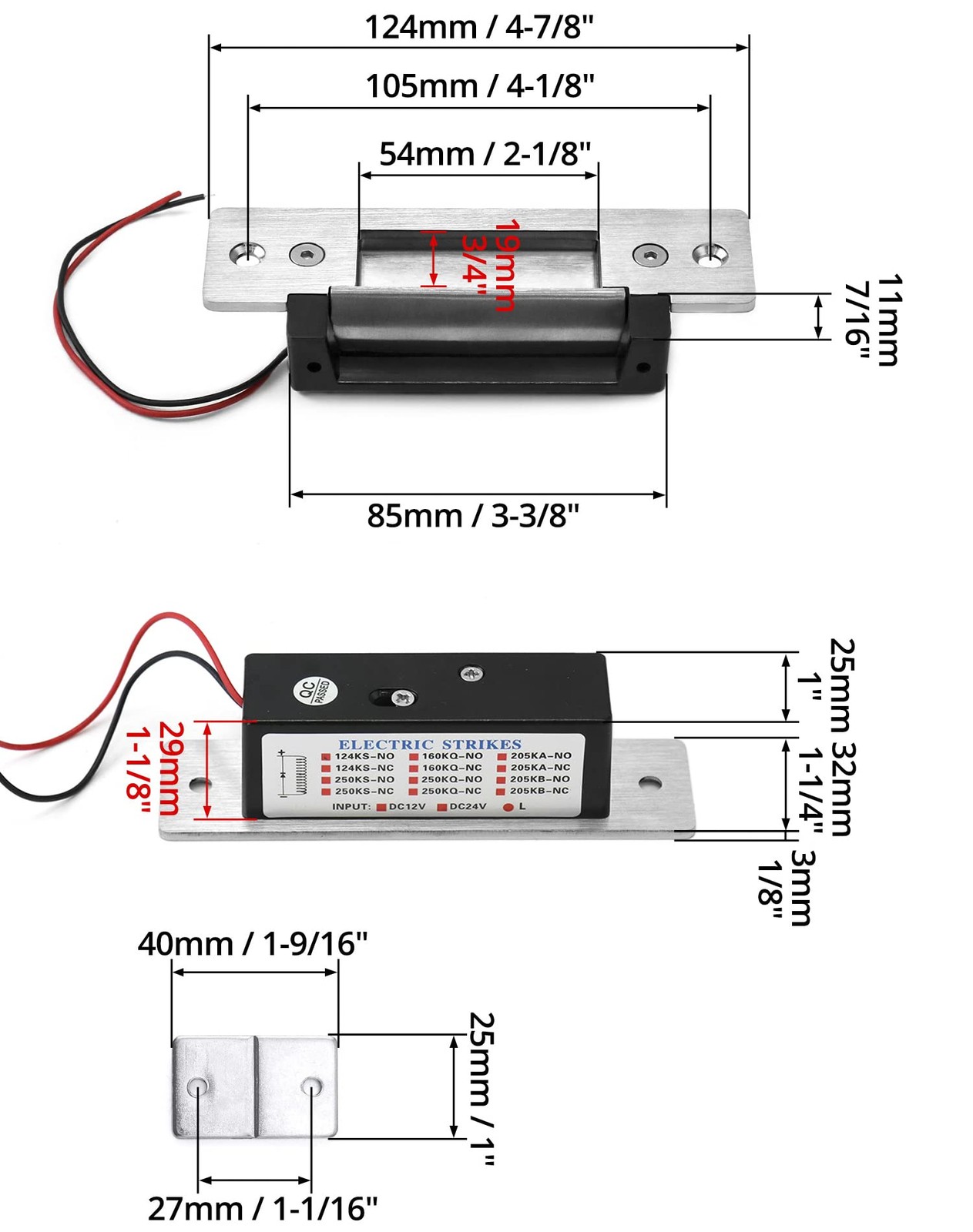 QWORK Electric Door Strike Lock, 12VDC, Fail-Safe/Fail-Secure, Heavy Silver