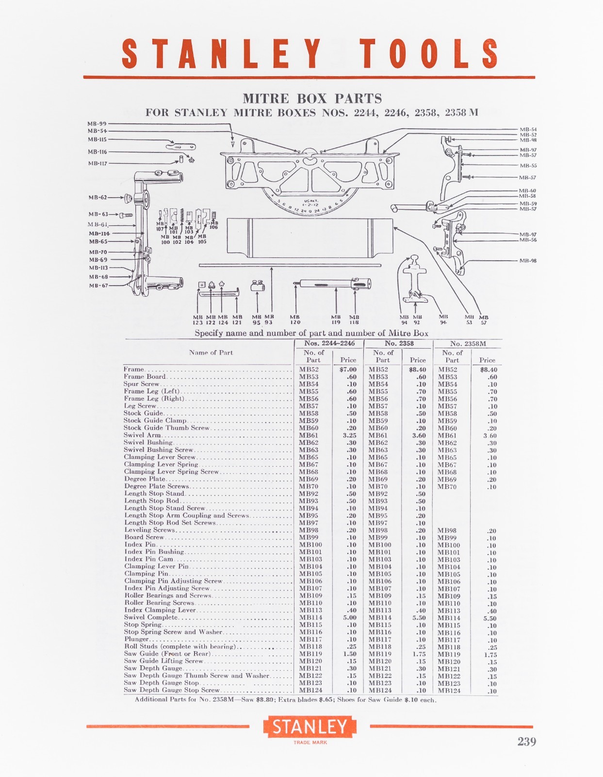 Stanley No. 2358 Cast Iron Mitre Box Frame, Legs, & Frame Board, 1949-1954